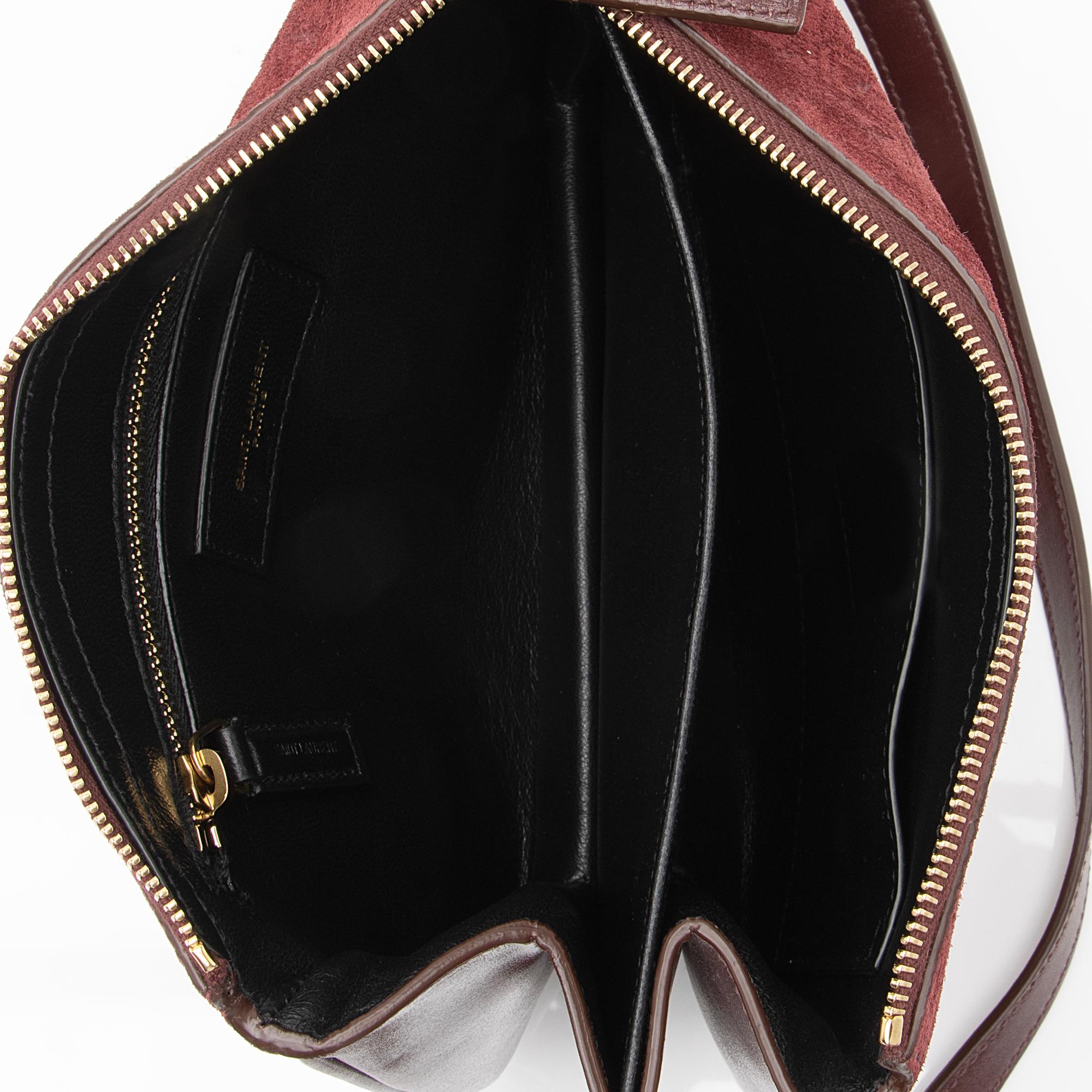 Saint Laurent Suede Monogram King Palm Crossbody Bag (SHF-23057)