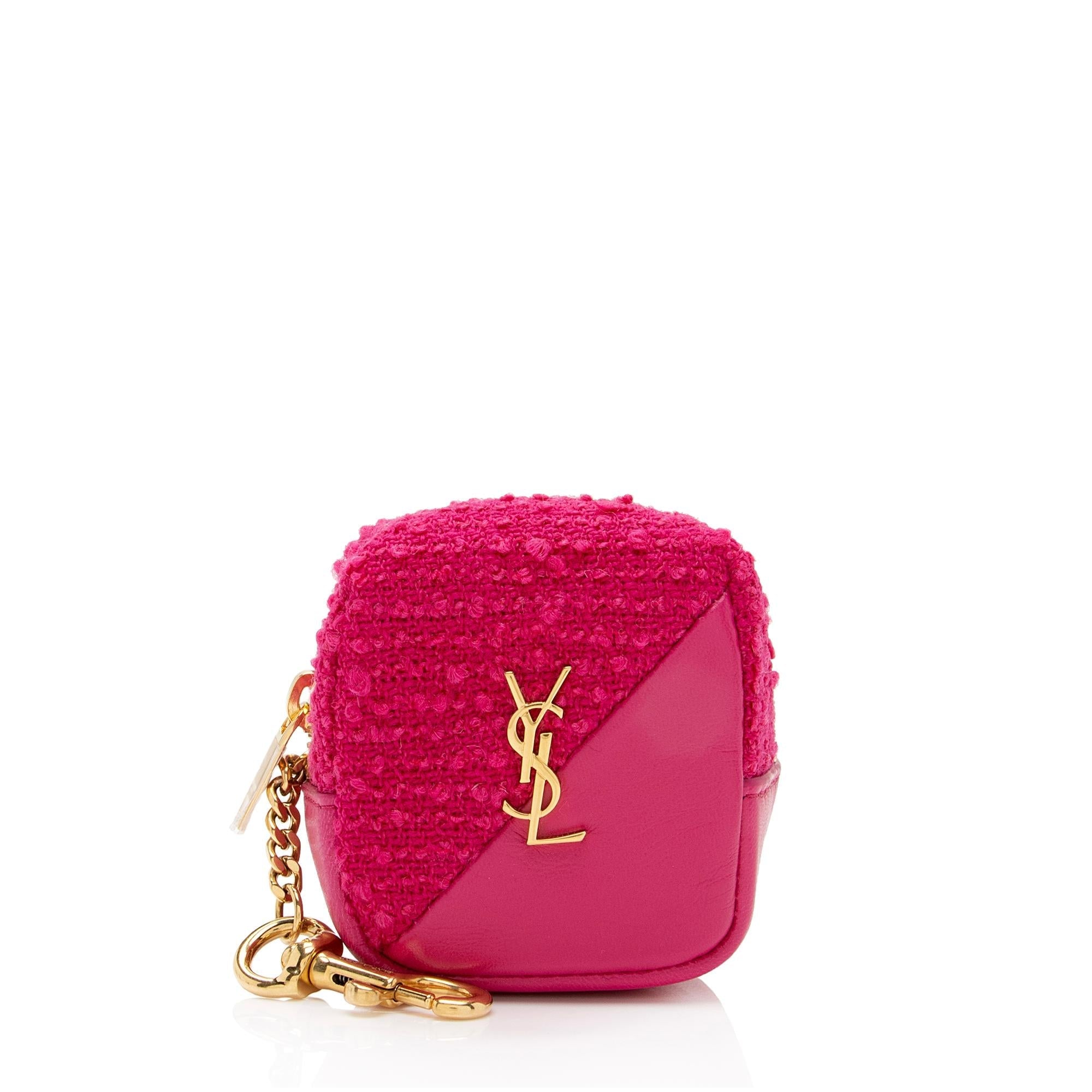 Saint Laurent Tweed Lambskin Monogram Jaime Cube Charm (SHF-LTFDpm)