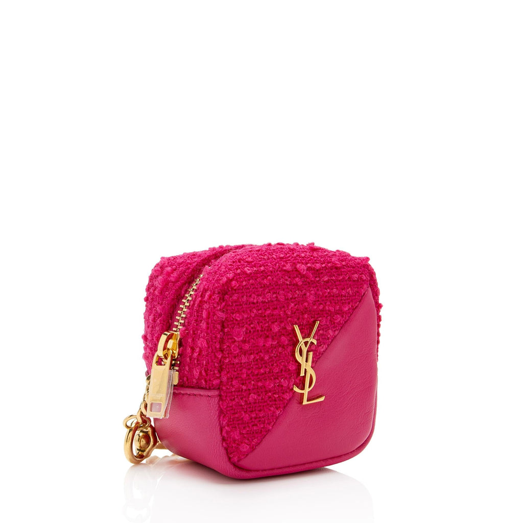 Saint Laurent Tweed Lambskin Monogram Jaime Cube Charm (SHF-LTFDpm)