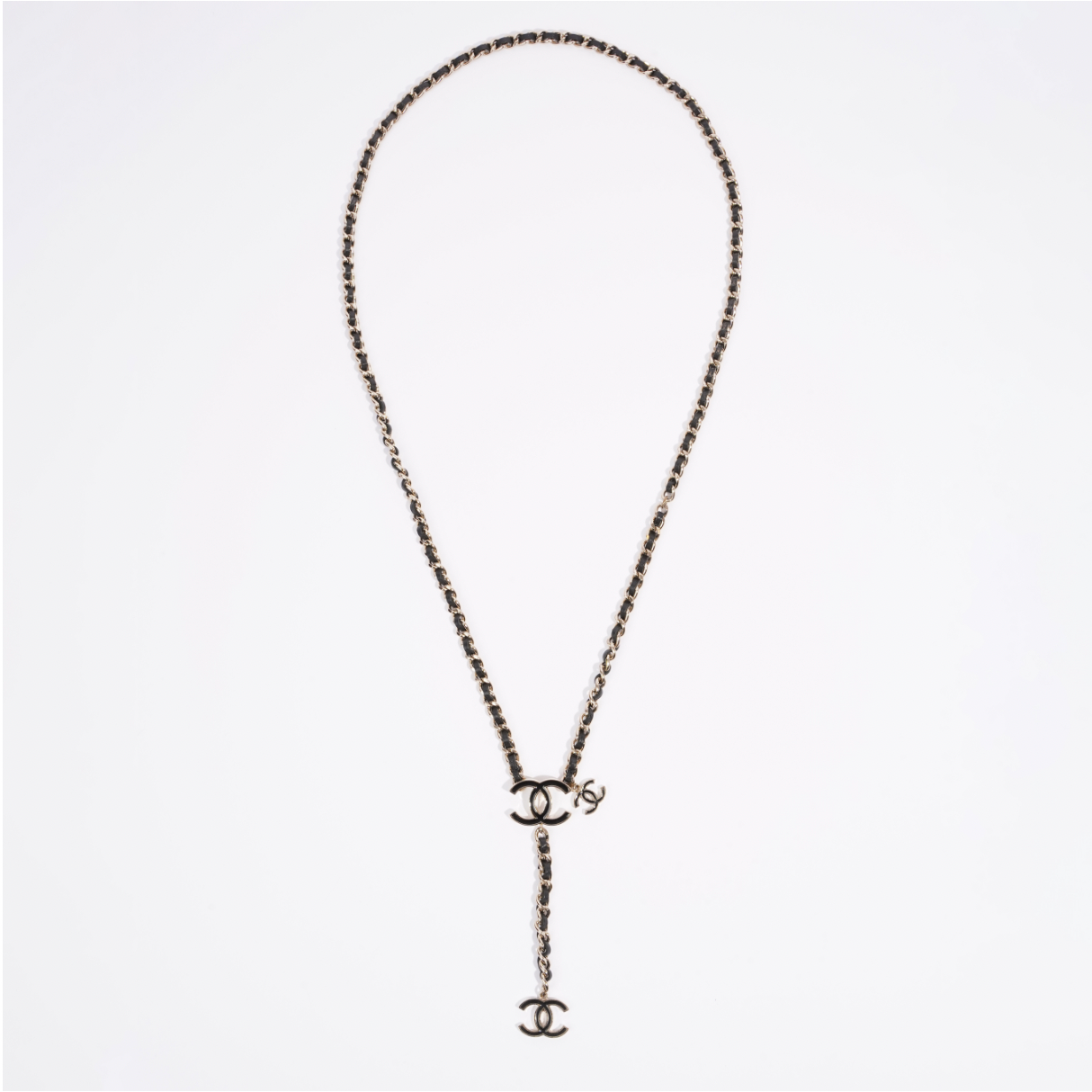Chanel Logo Chain Belt Black / Silver Leather