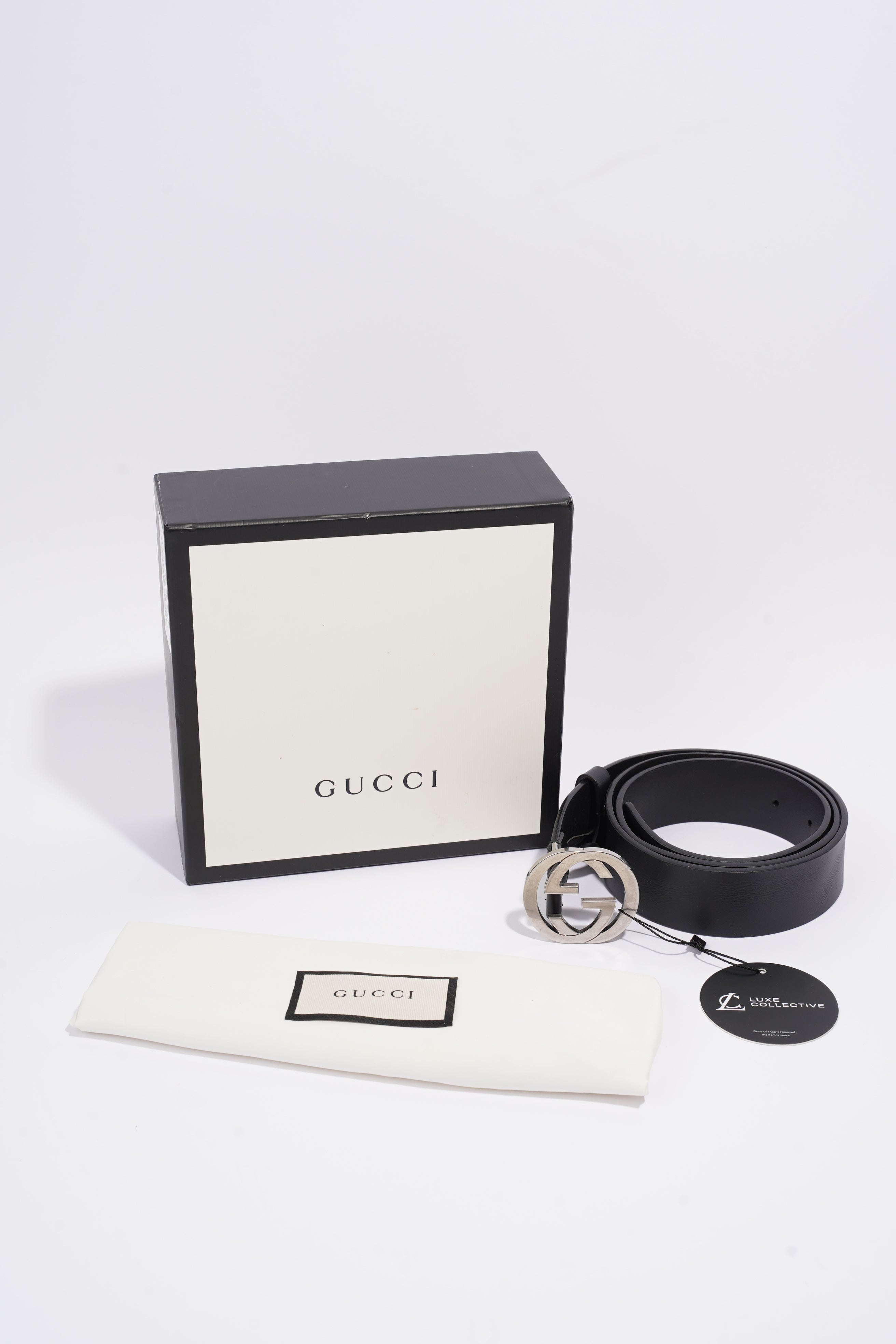 Gucci Interlocking GG Belt Black Leather 95cm 38"
