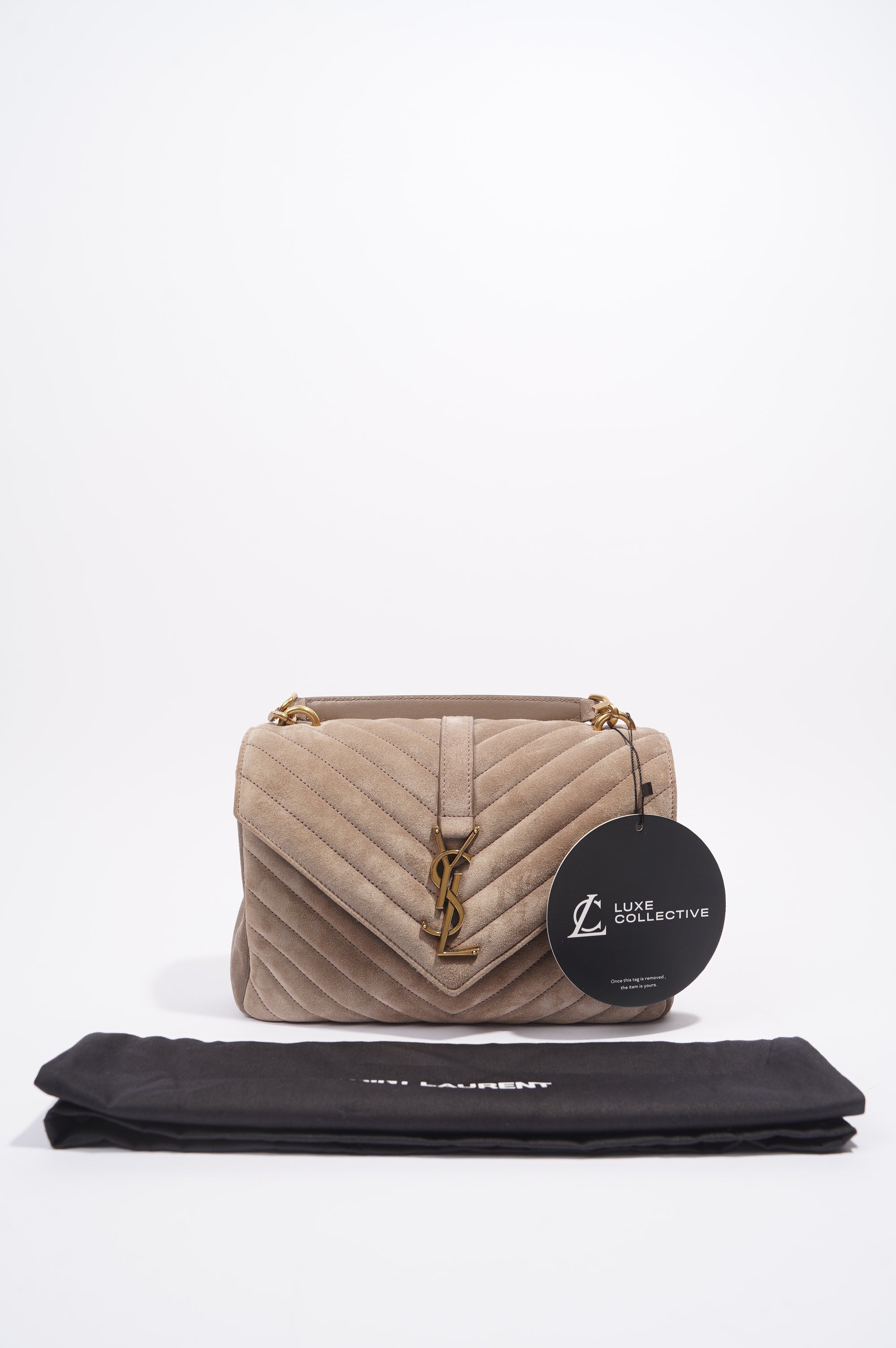 Saint Laurent College Bag Taupe Suede Medium