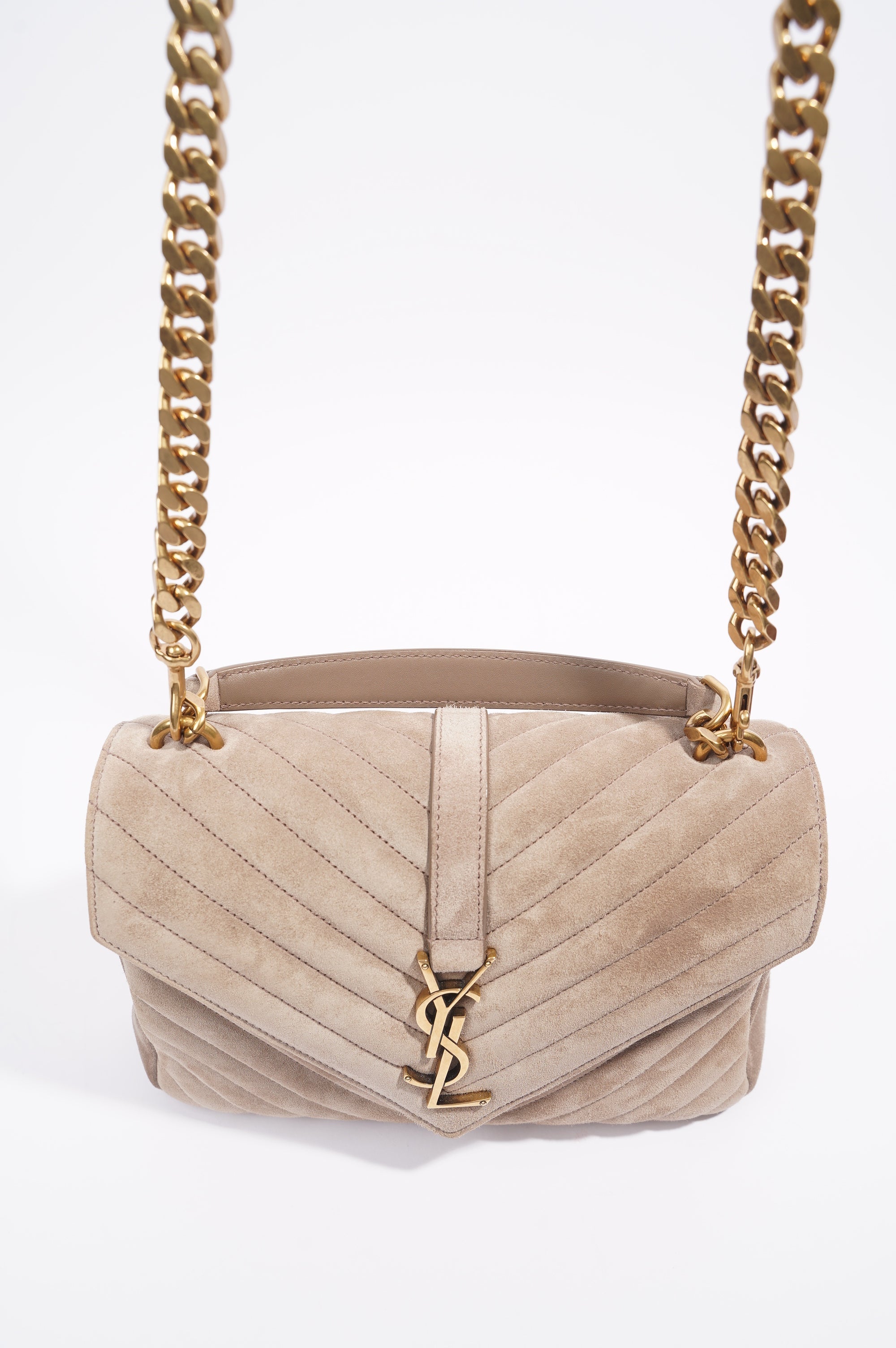 Saint Laurent College Bag Taupe Suede Medium