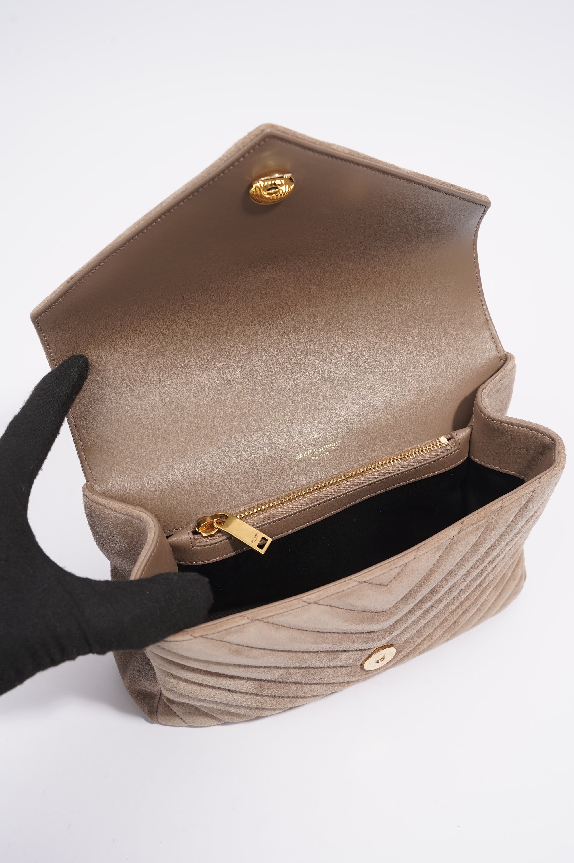 Saint Laurent College Bag Taupe Suede Medium