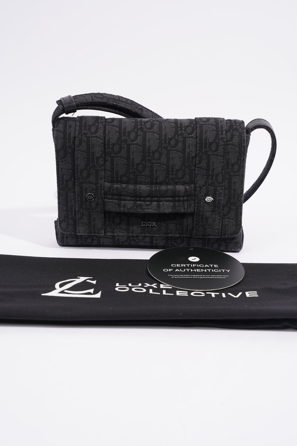 Christian Dior Oblique Flap Black / Grey Canvas