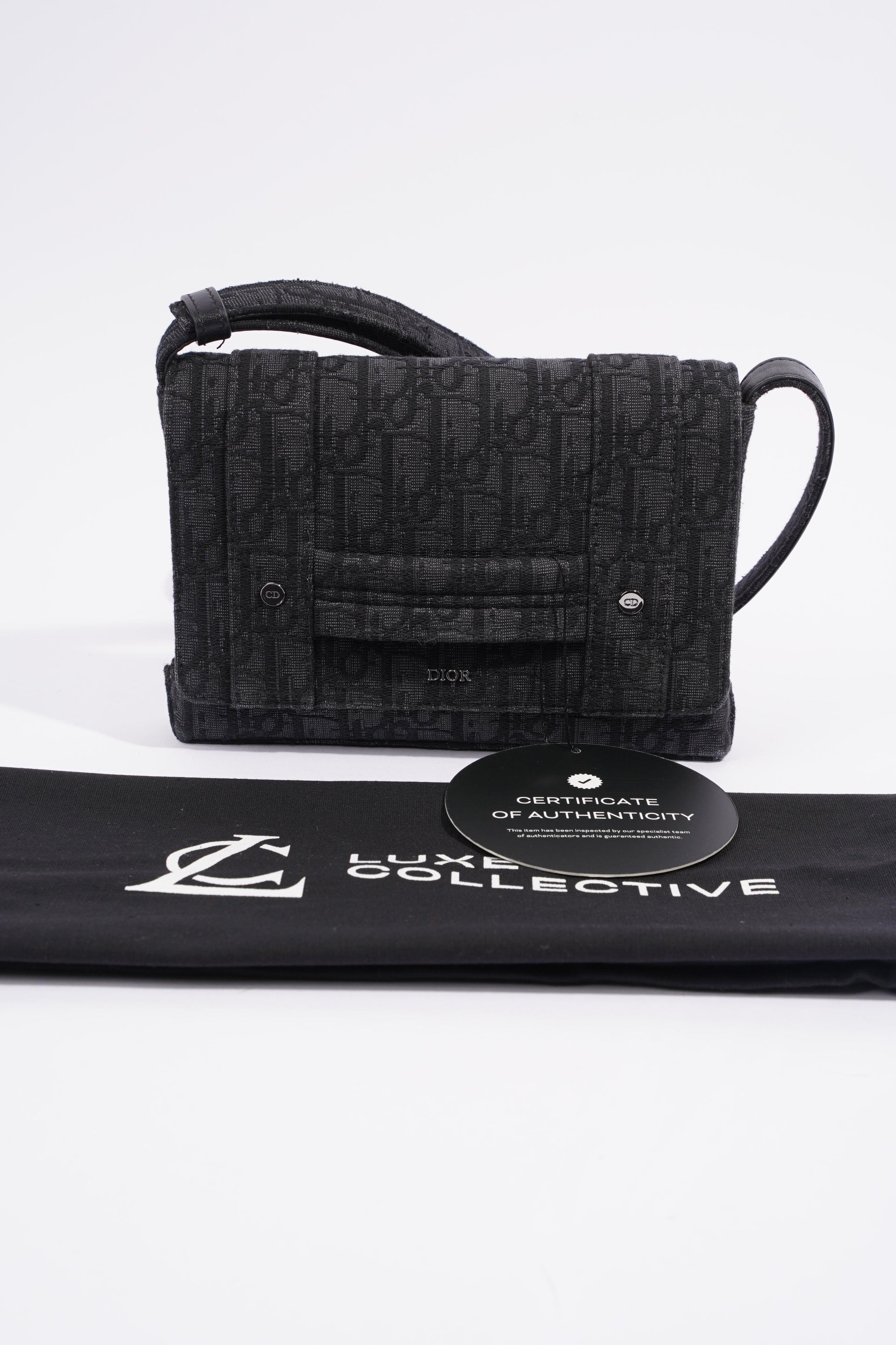 Christian Dior Oblique Flap Black / Grey Canvas