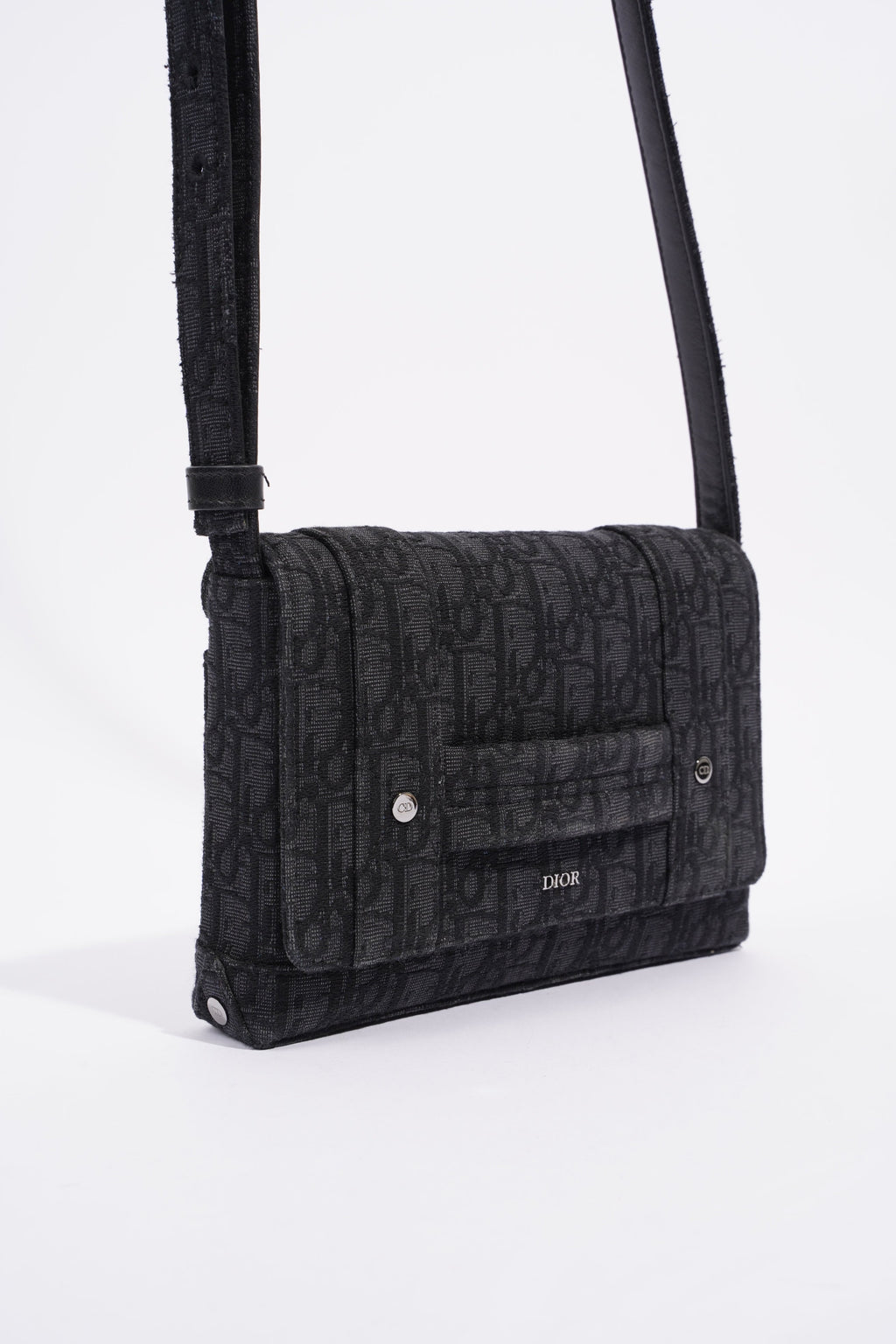Christian Dior Oblique Flap Black / Grey Canvas
