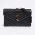 Saint Laurent Cassandre Envelope Chain Wallet Black Calfskin Leather
