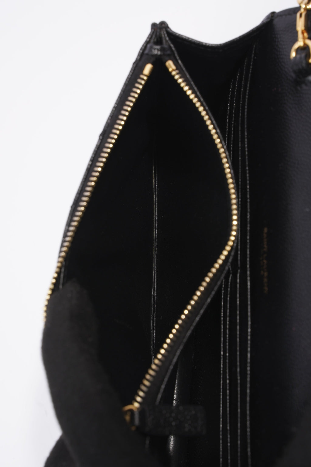 Saint Laurent Cassandre Envelope Chain Wallet Black Calfskin Leather