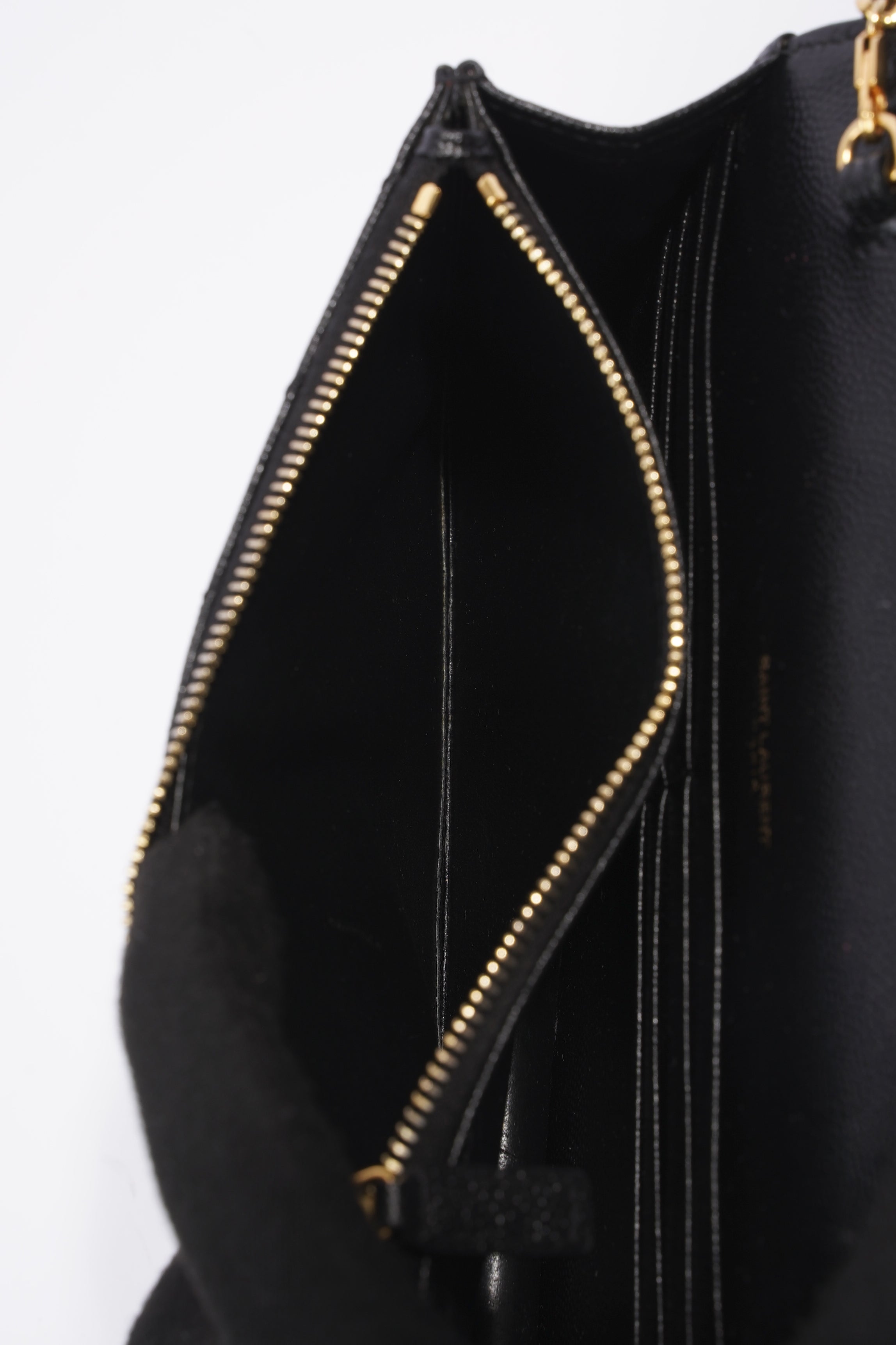 Saint Laurent Cassandre Envelope Chain Wallet Black Calfskin Leather