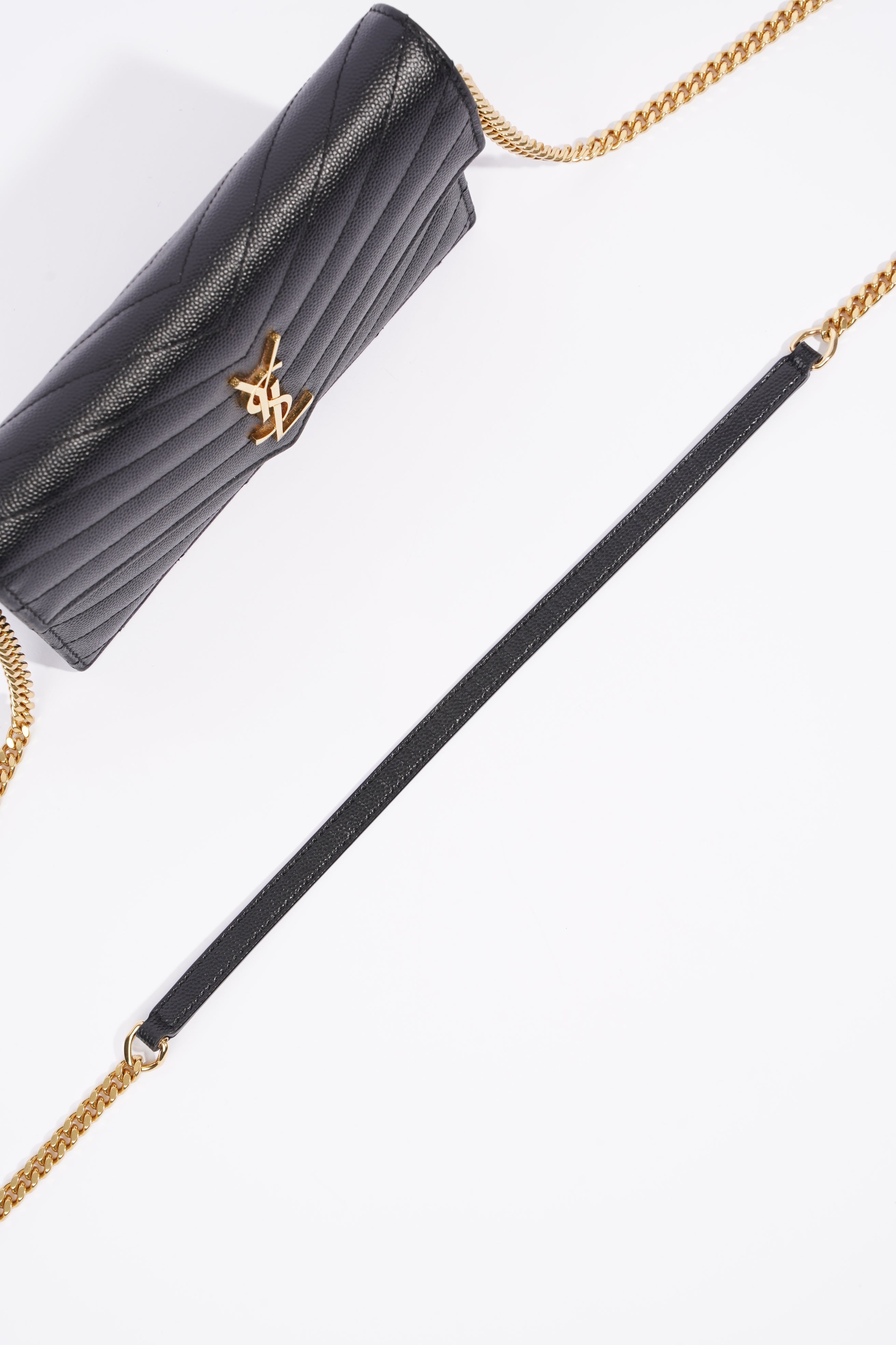 Saint Laurent Cassandre Envelope Chain Wallet Black Calfskin Leather