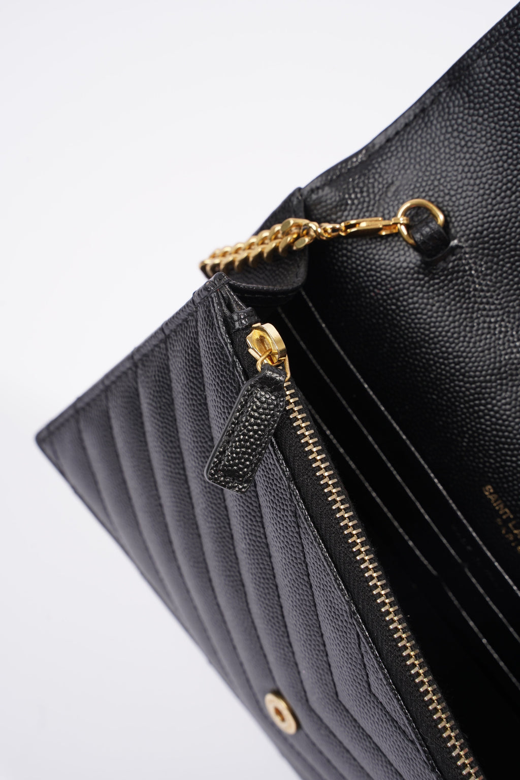 Saint Laurent Cassandre Envelope Chain Wallet Black Calfskin Leather