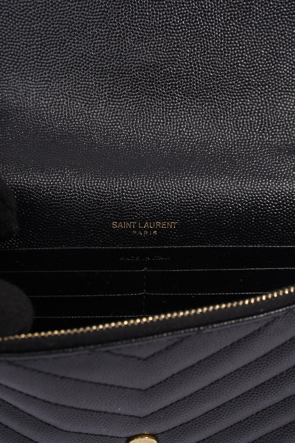 Saint Laurent Cassandre Envelope Chain Wallet Black Calfskin Leather