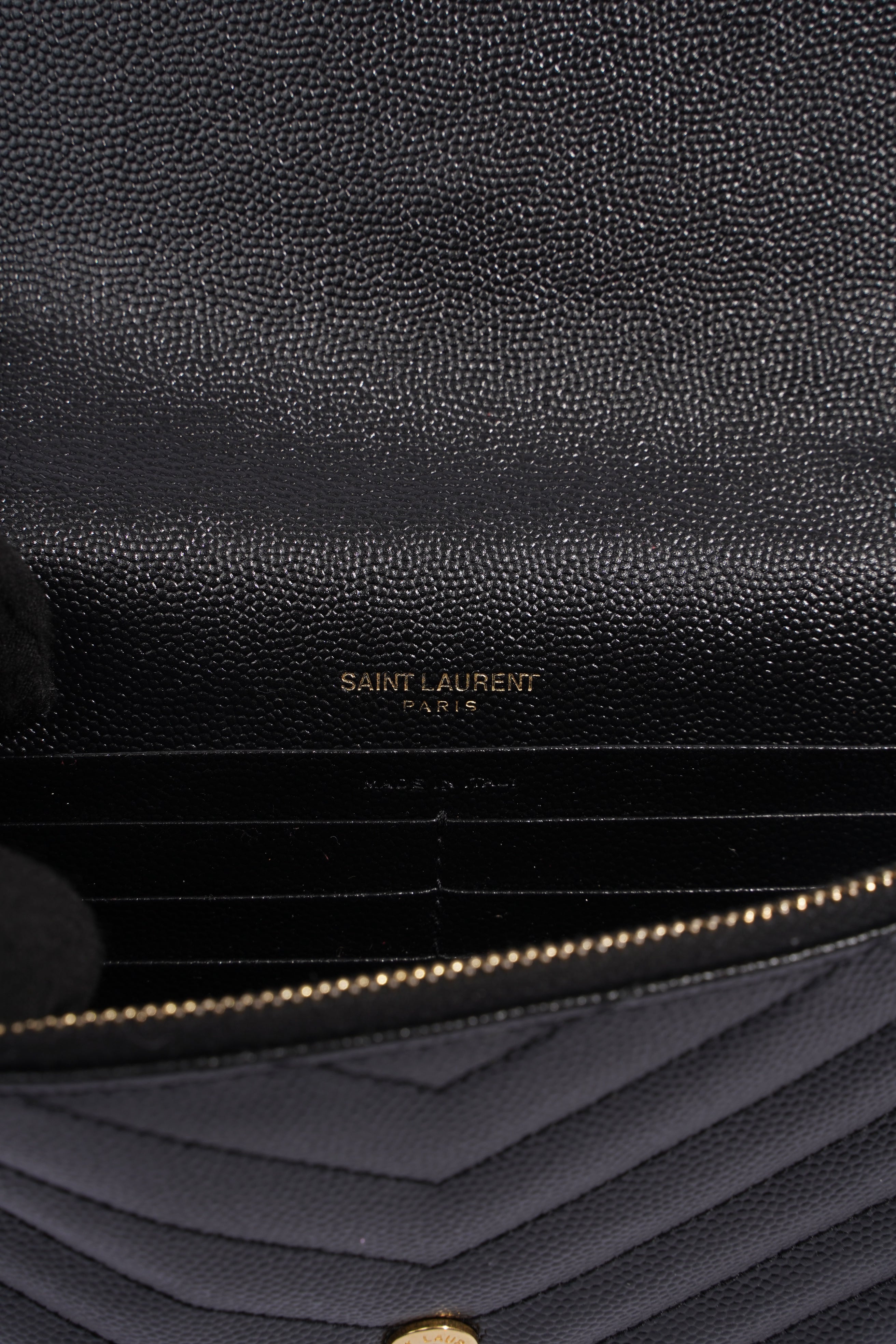Saint Laurent Cassandre Envelope Chain Wallet Black Calfskin Leather