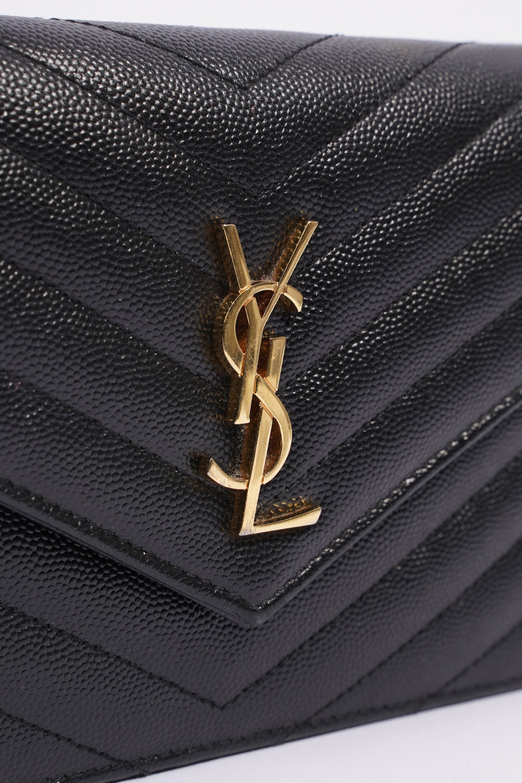 Saint Laurent Cassandre Envelope Chain Wallet Black Calfskin Leather