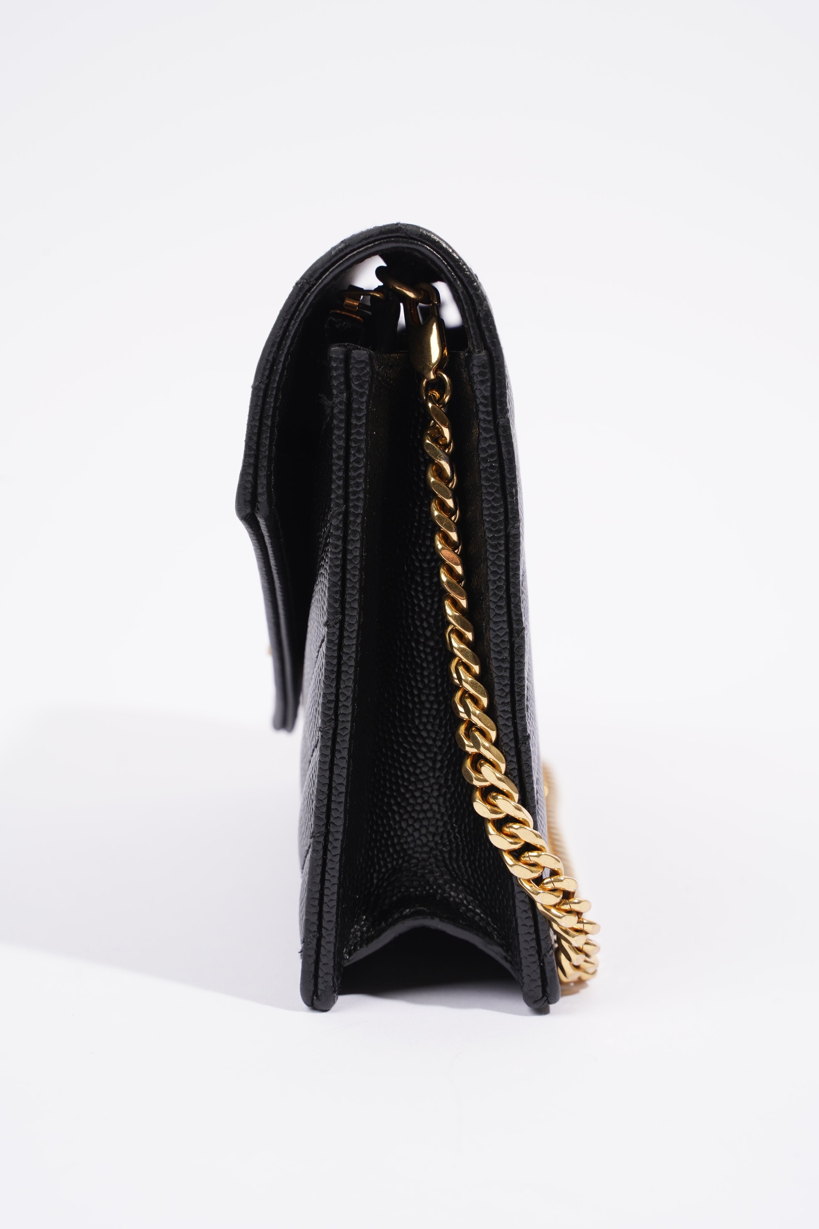 Saint Laurent Cassandre Envelope Chain Wallet Black Calfskin Leather
