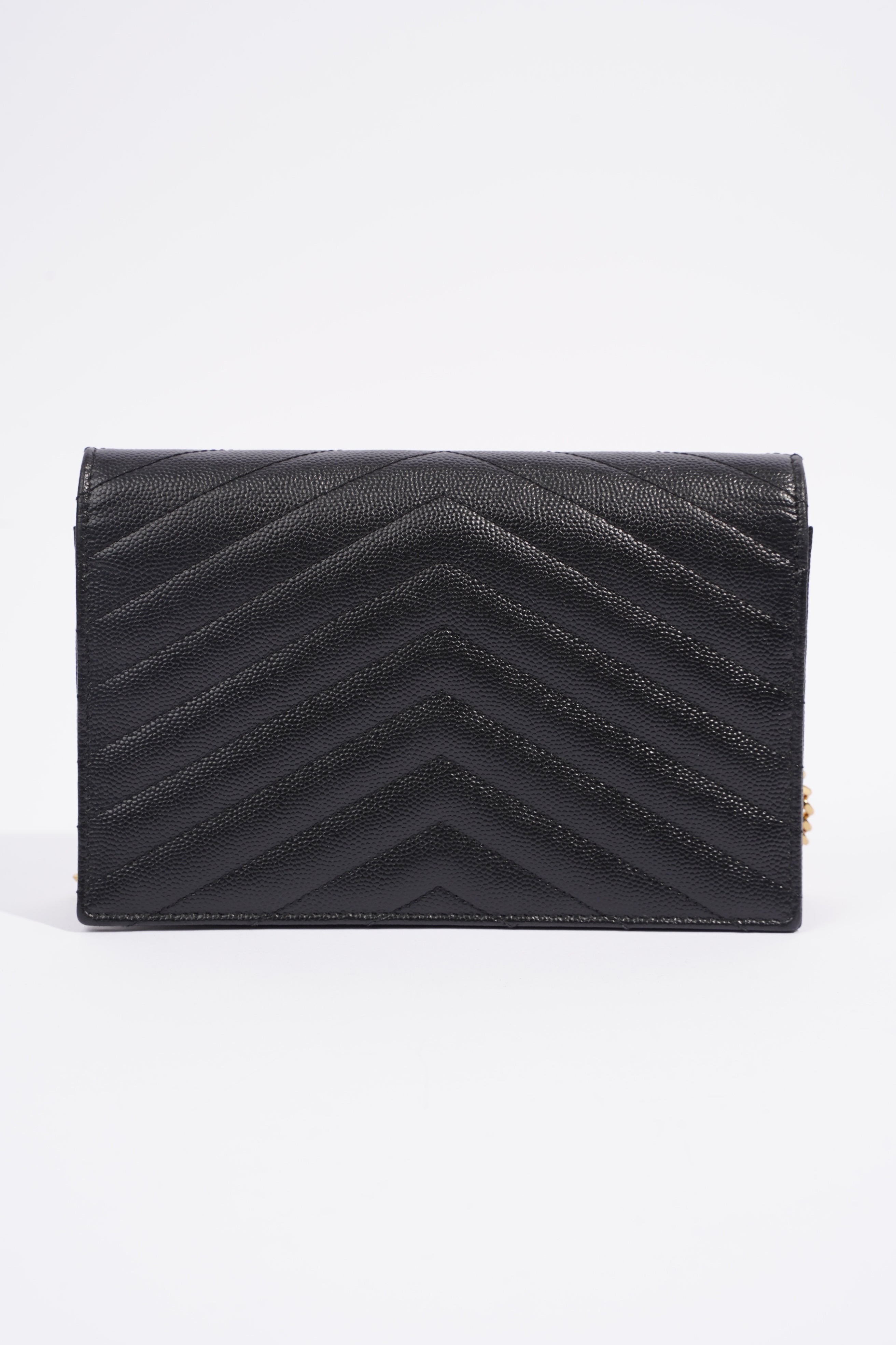 Saint Laurent Cassandre Envelope Chain Wallet Black Calfskin Leather