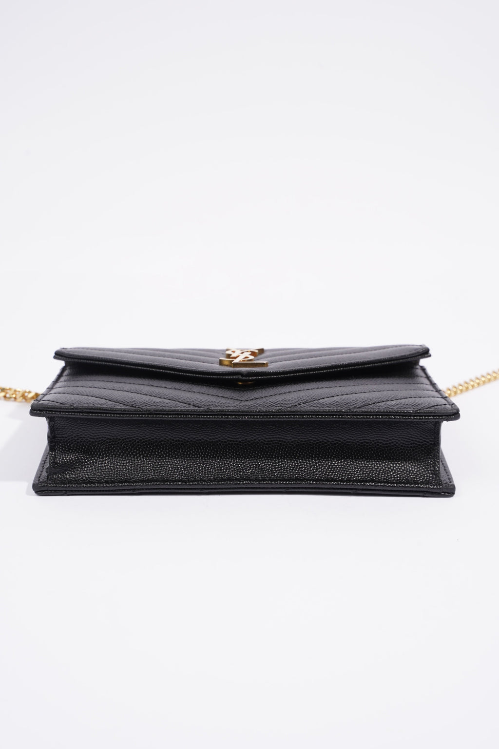 Saint Laurent Cassandre Envelope Chain Wallet Black Calfskin Leather