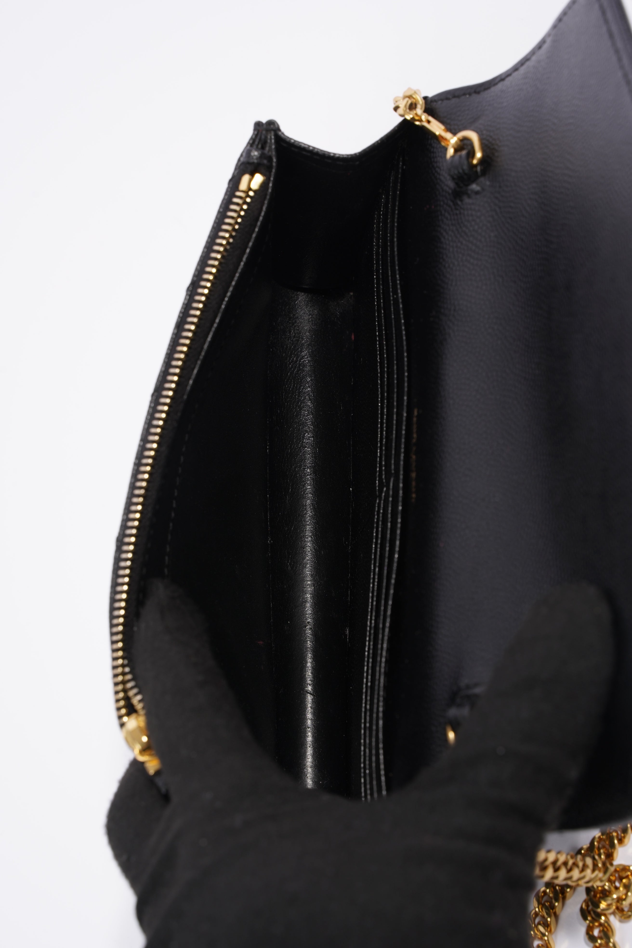 Saint Laurent Cassandre Envelope Chain Wallet Black Calfskin Leather