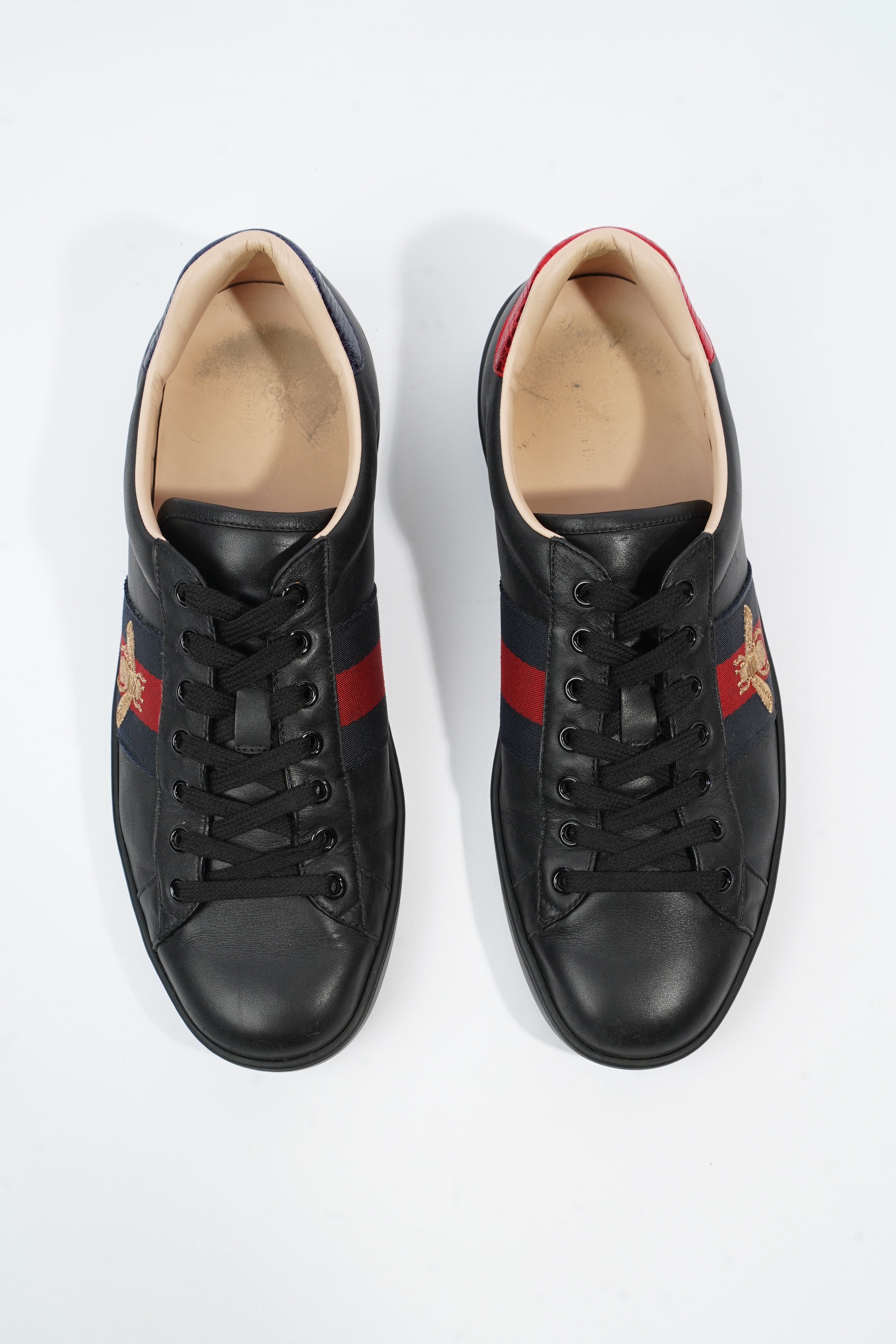 Gucci Ace Embroidered Black / Red / Navy Leather EU 42 UK 8