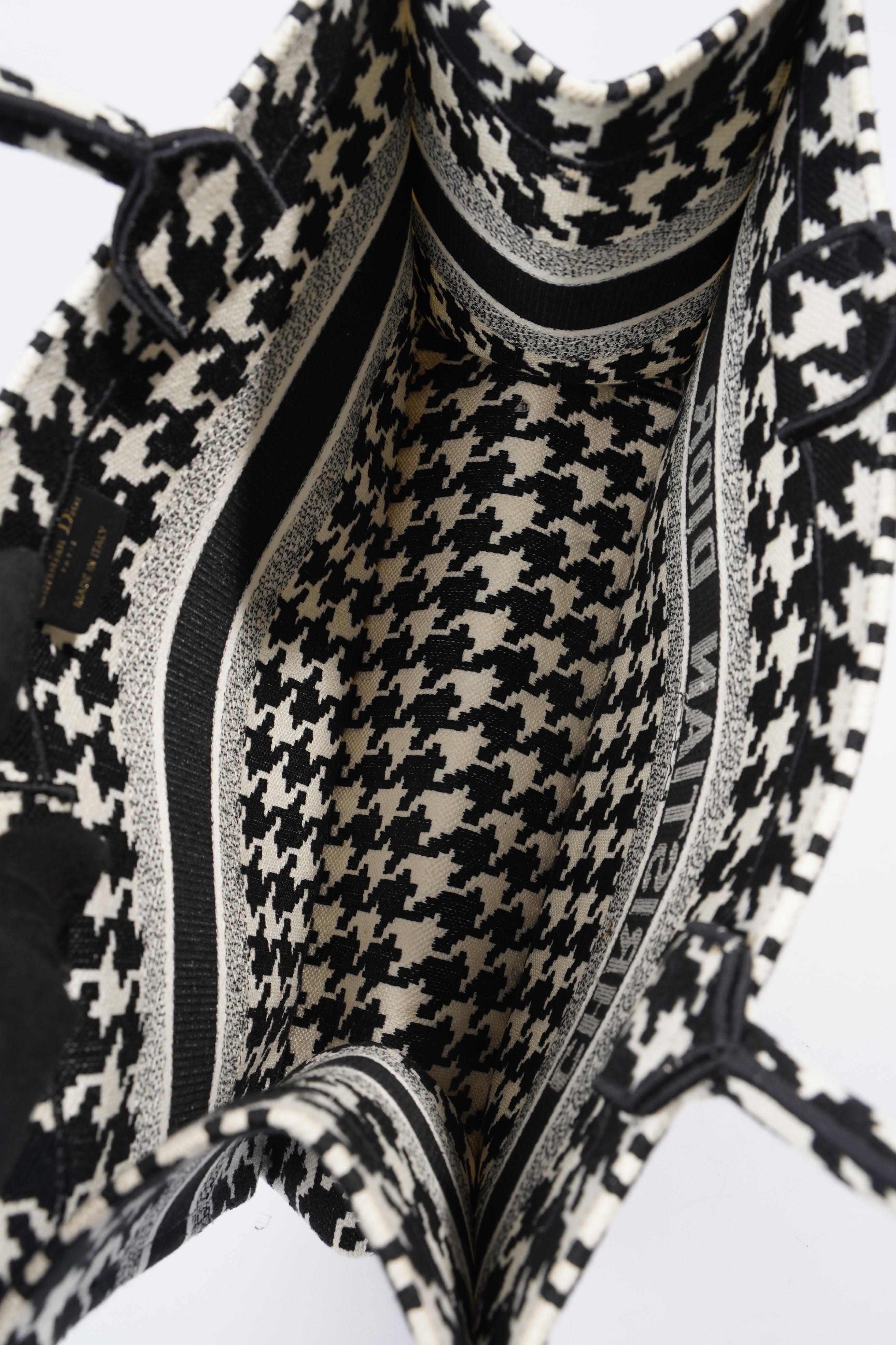 Christian Dior Houndstooth Book Tote Black / White Canvas Medium