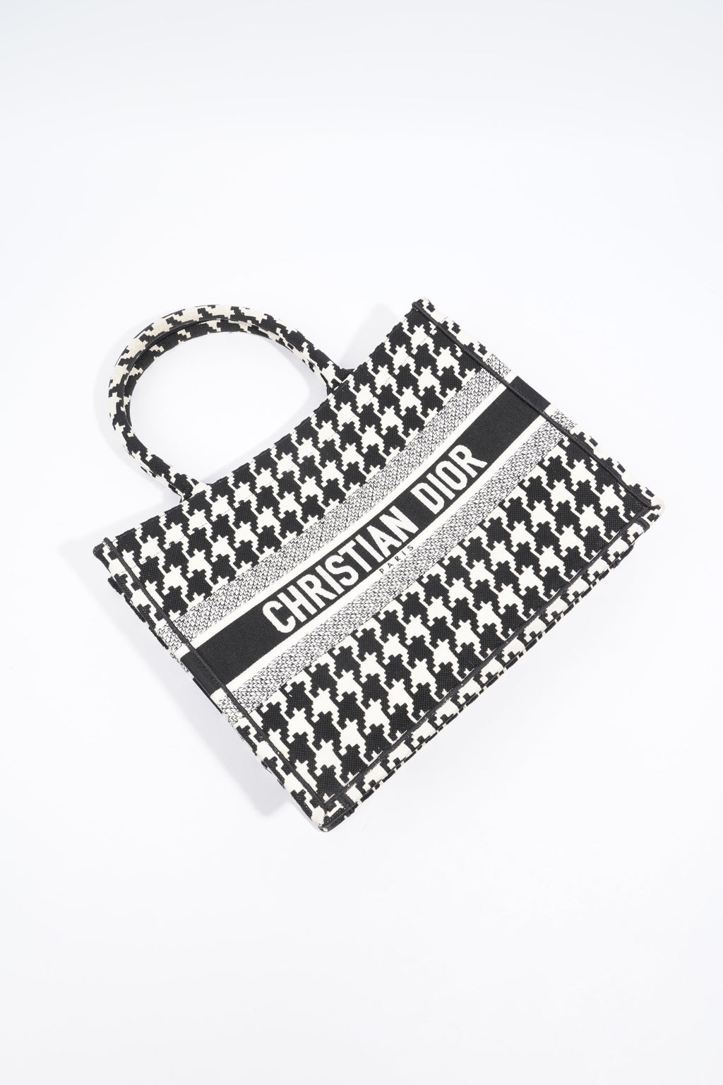 Christian Dior Houndstooth Book Tote Black / White Canvas Medium