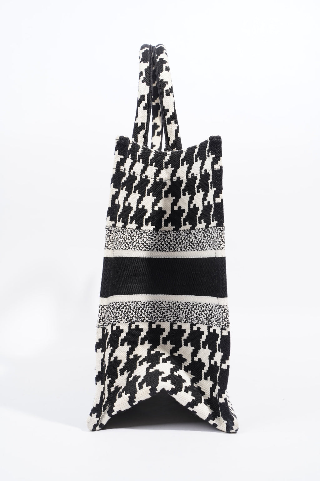Christian Dior Houndstooth Book Tote Black / White Canvas Medium
