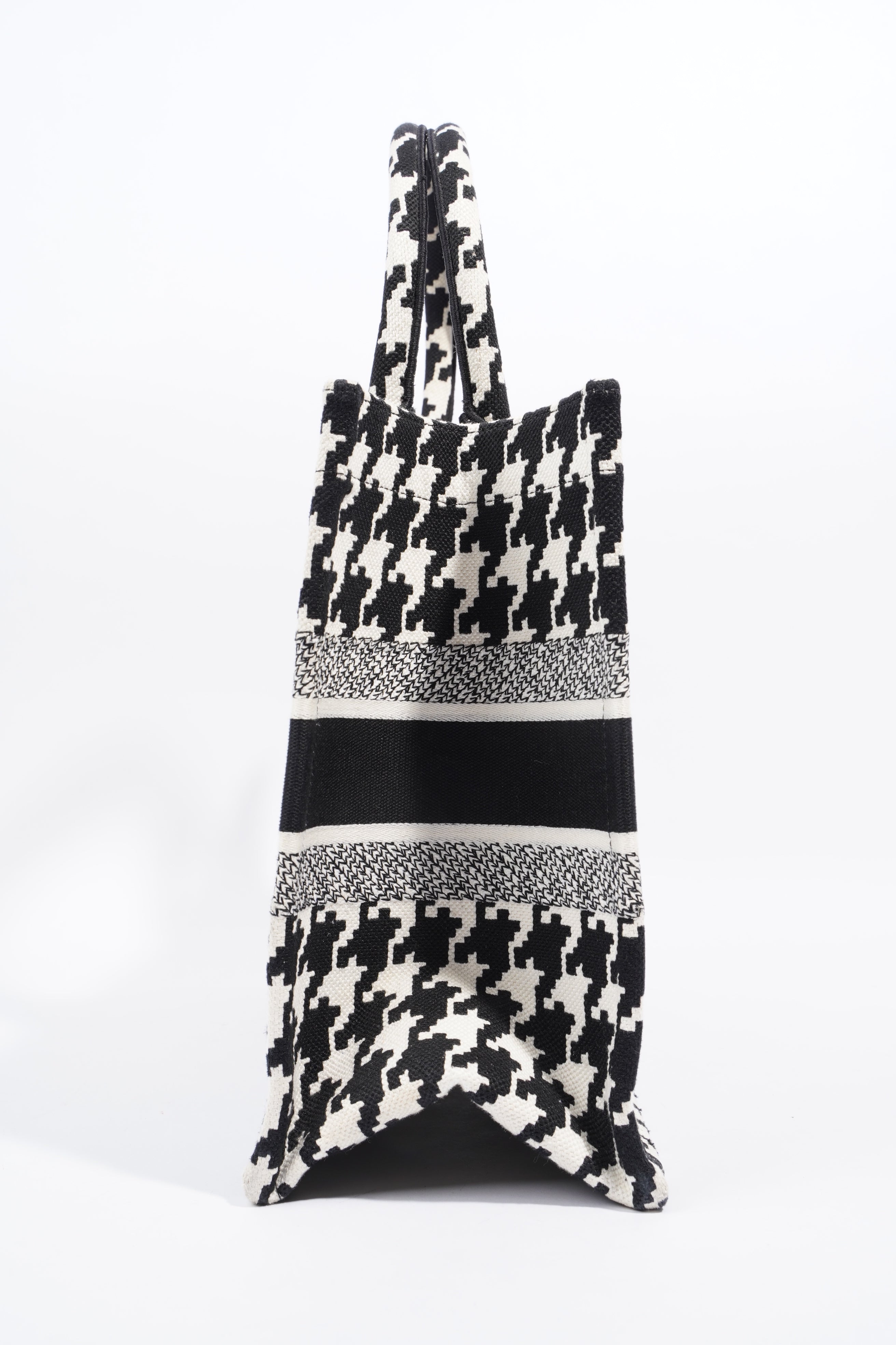 Christian Dior Houndstooth Book Tote Black / White Canvas Medium