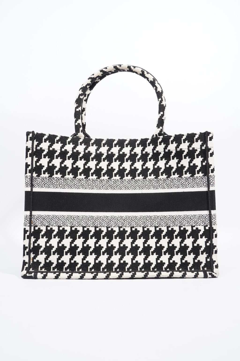 Christian Dior Houndstooth Book Tote Black / White Canvas Medium