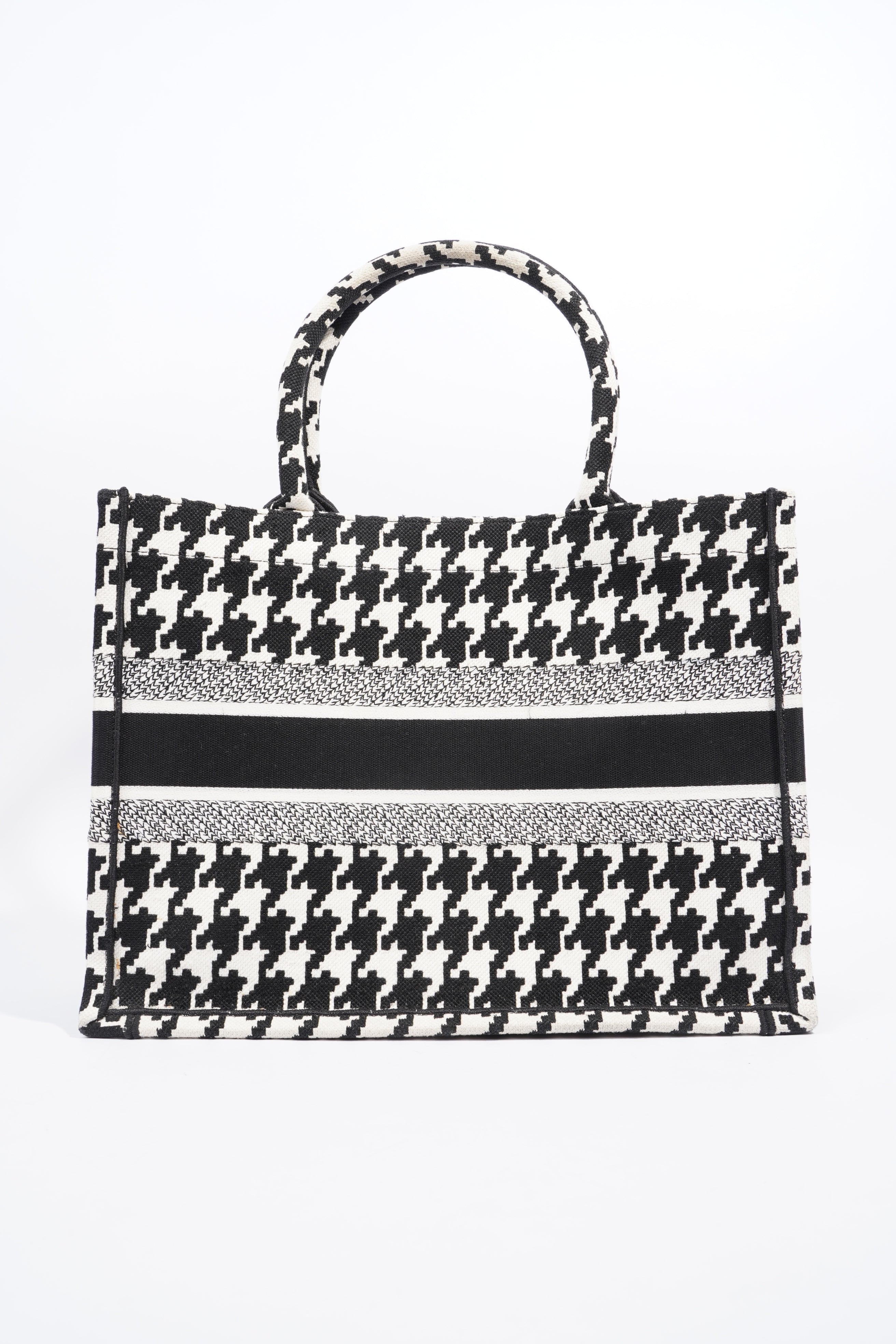 Christian Dior Houndstooth Book Tote Black / White Canvas Medium