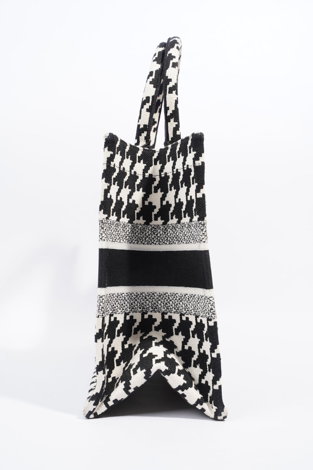 Christian Dior Houndstooth Book Tote Black / White Canvas Medium