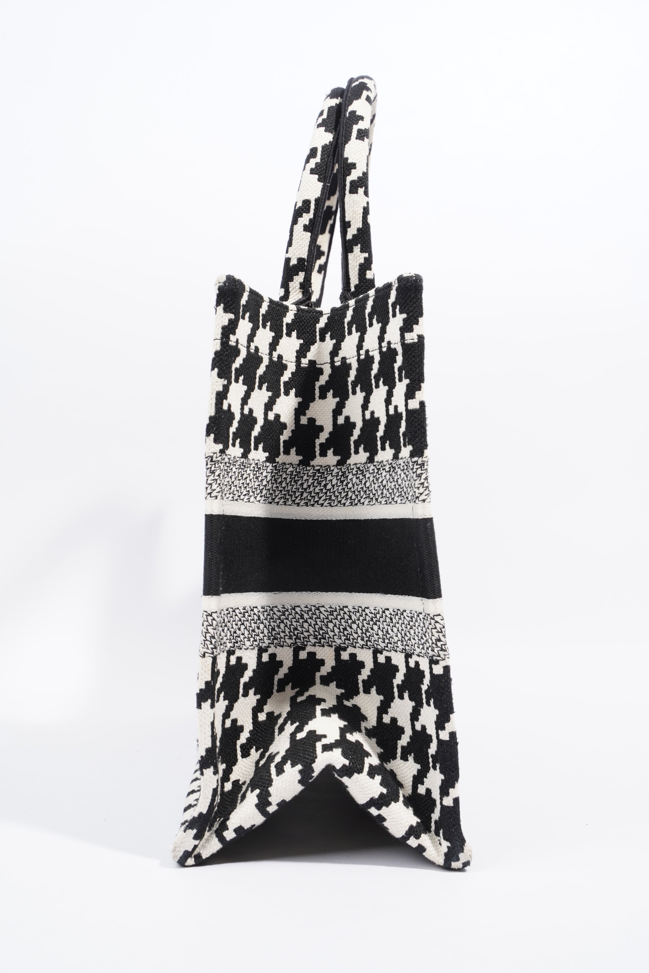 Christian Dior Houndstooth Book Tote Black / White Canvas Medium