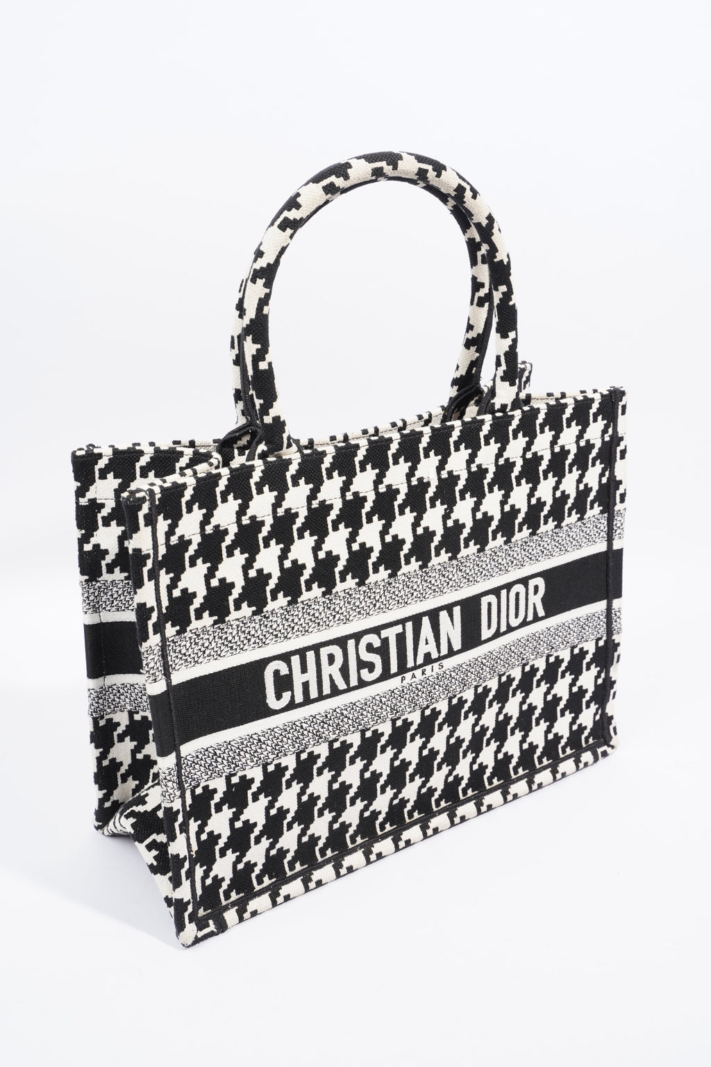 Christian Dior Houndstooth Book Tote Black / White Canvas Medium