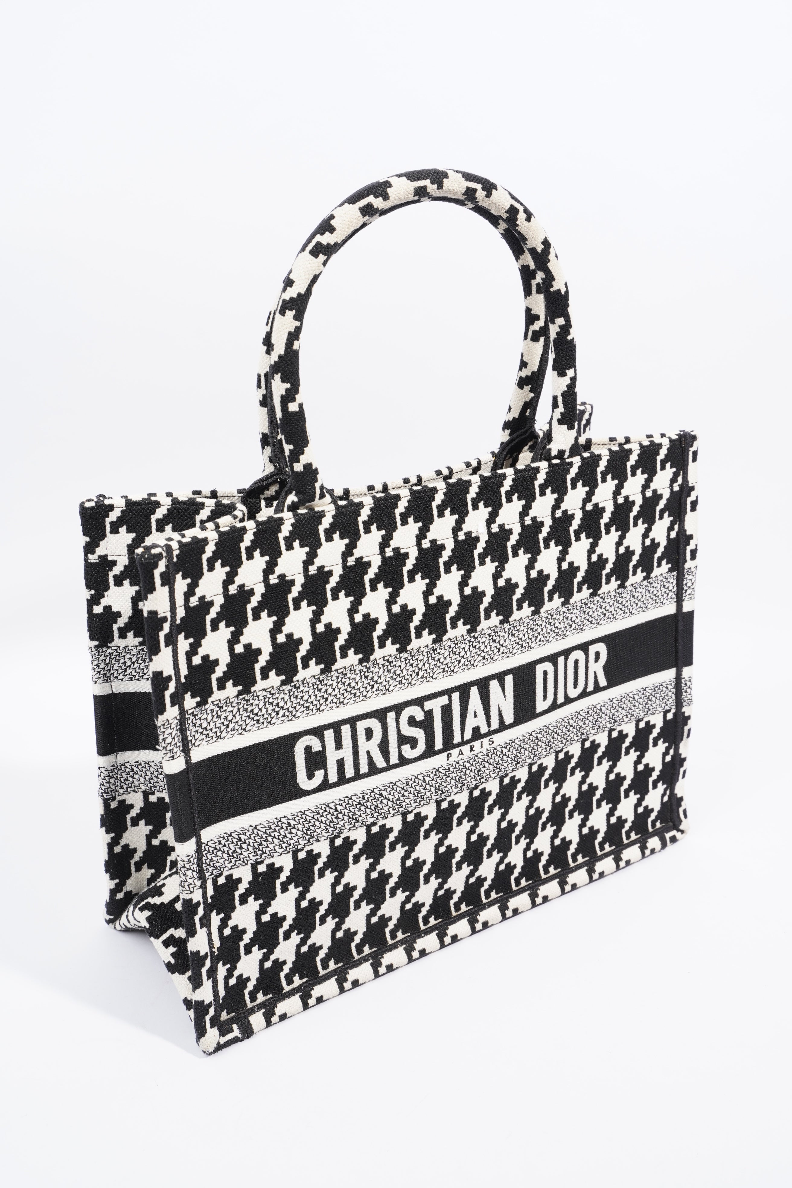 Christian Dior Houndstooth Book Tote Black / White Canvas Medium