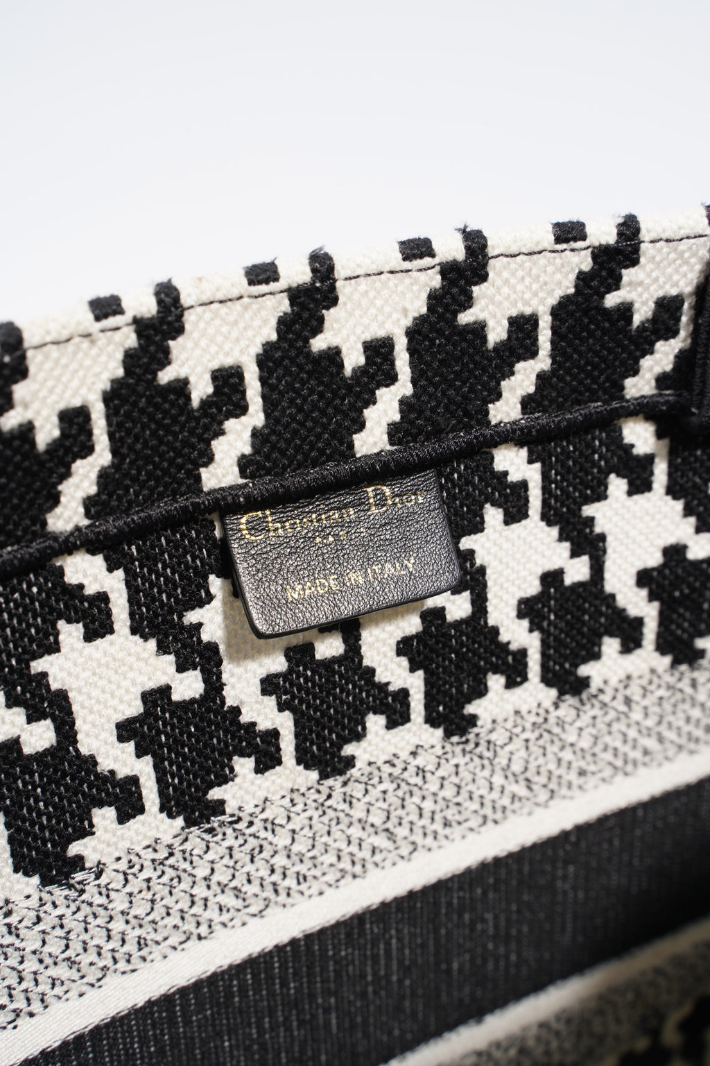 Christian Dior Houndstooth Book Tote Black / White Canvas Medium