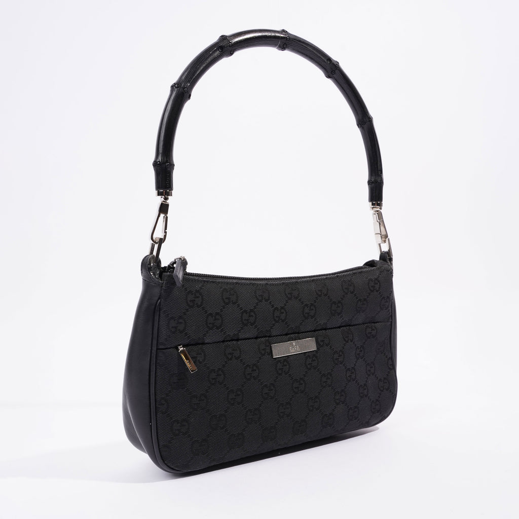 Gucci GG Bamboo Shoulder Bag Black Canvas