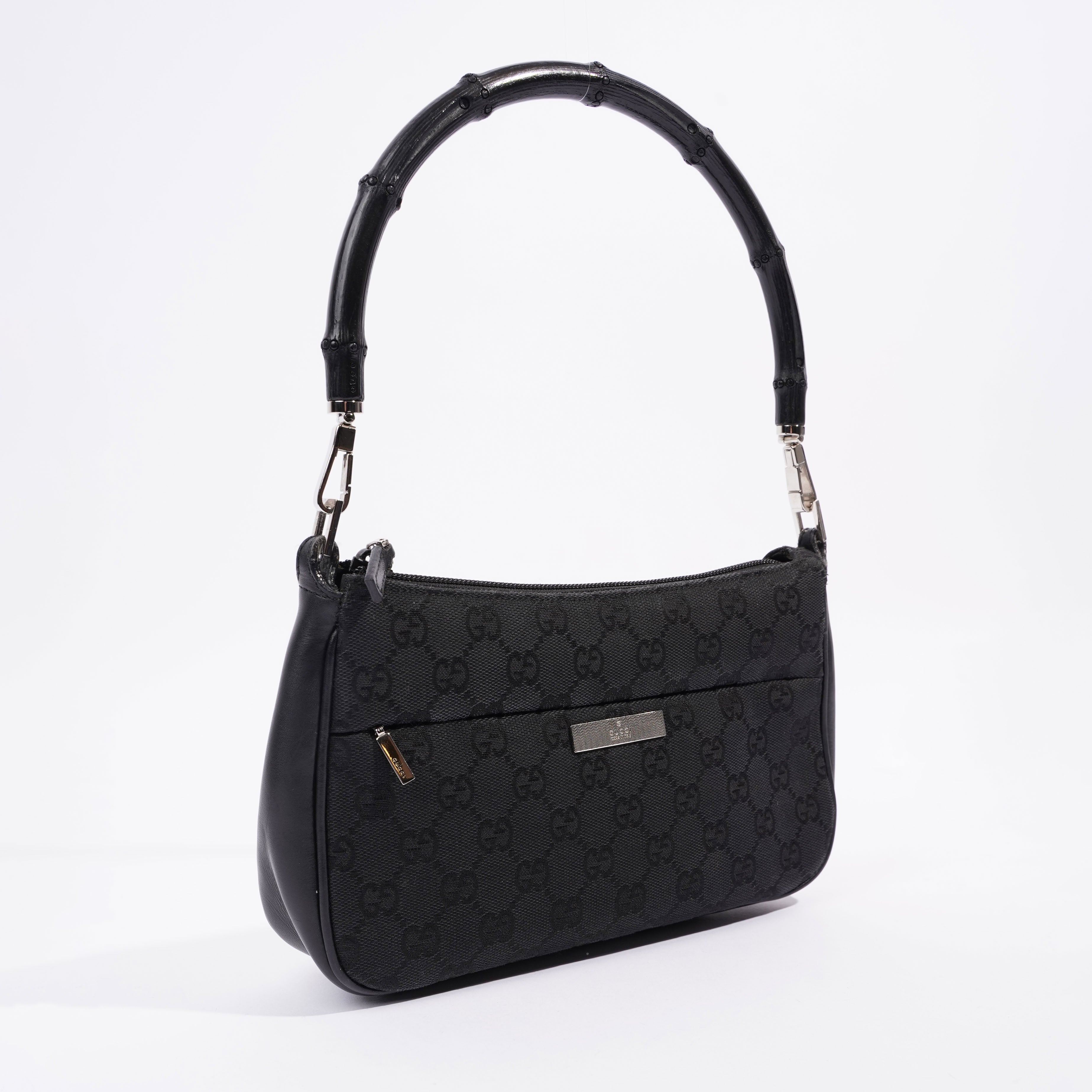 Gucci GG Bamboo Shoulder Bag Black Canvas