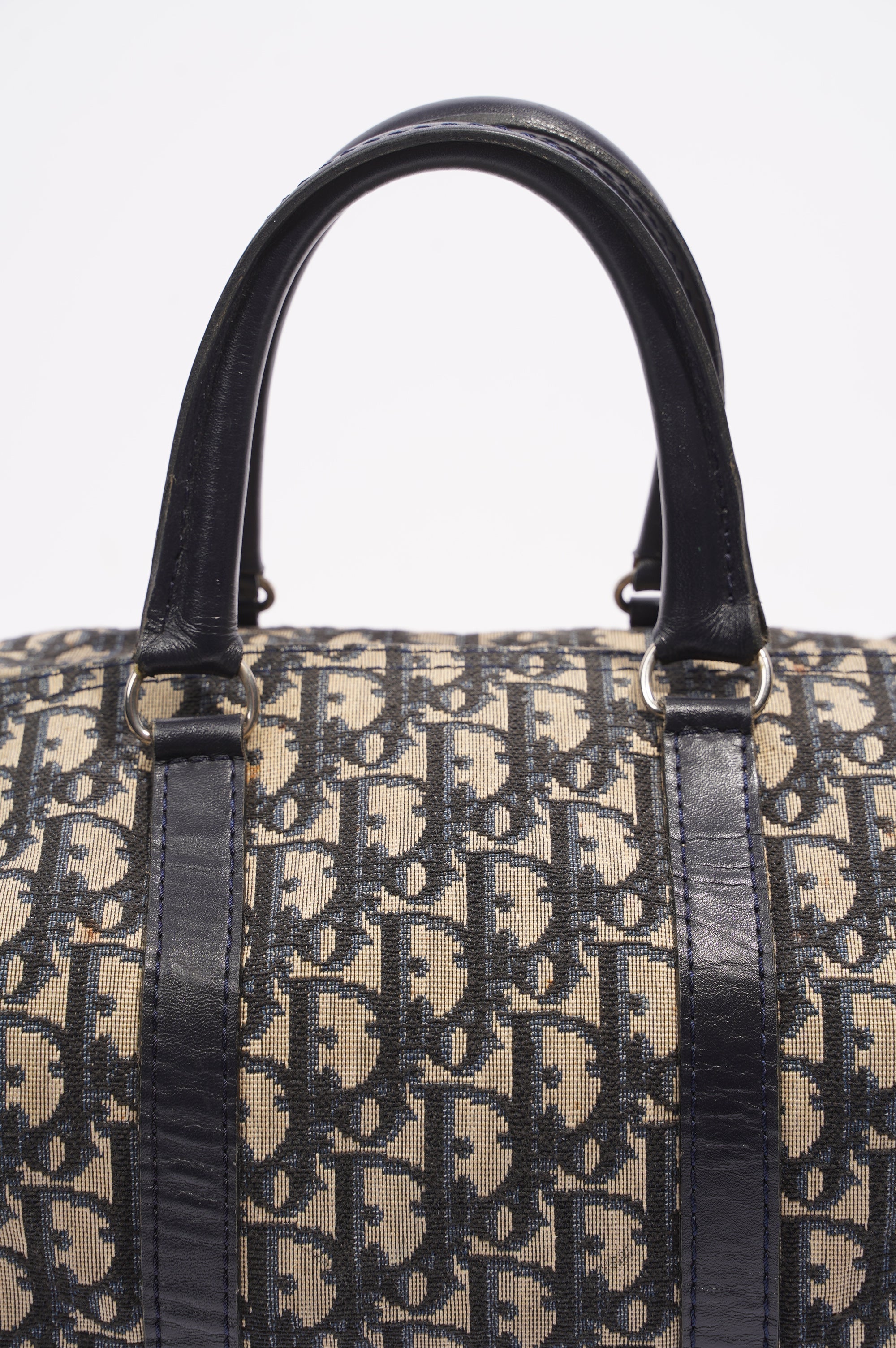 Christian Dior Boston Bag Blue / White Canvas Small
