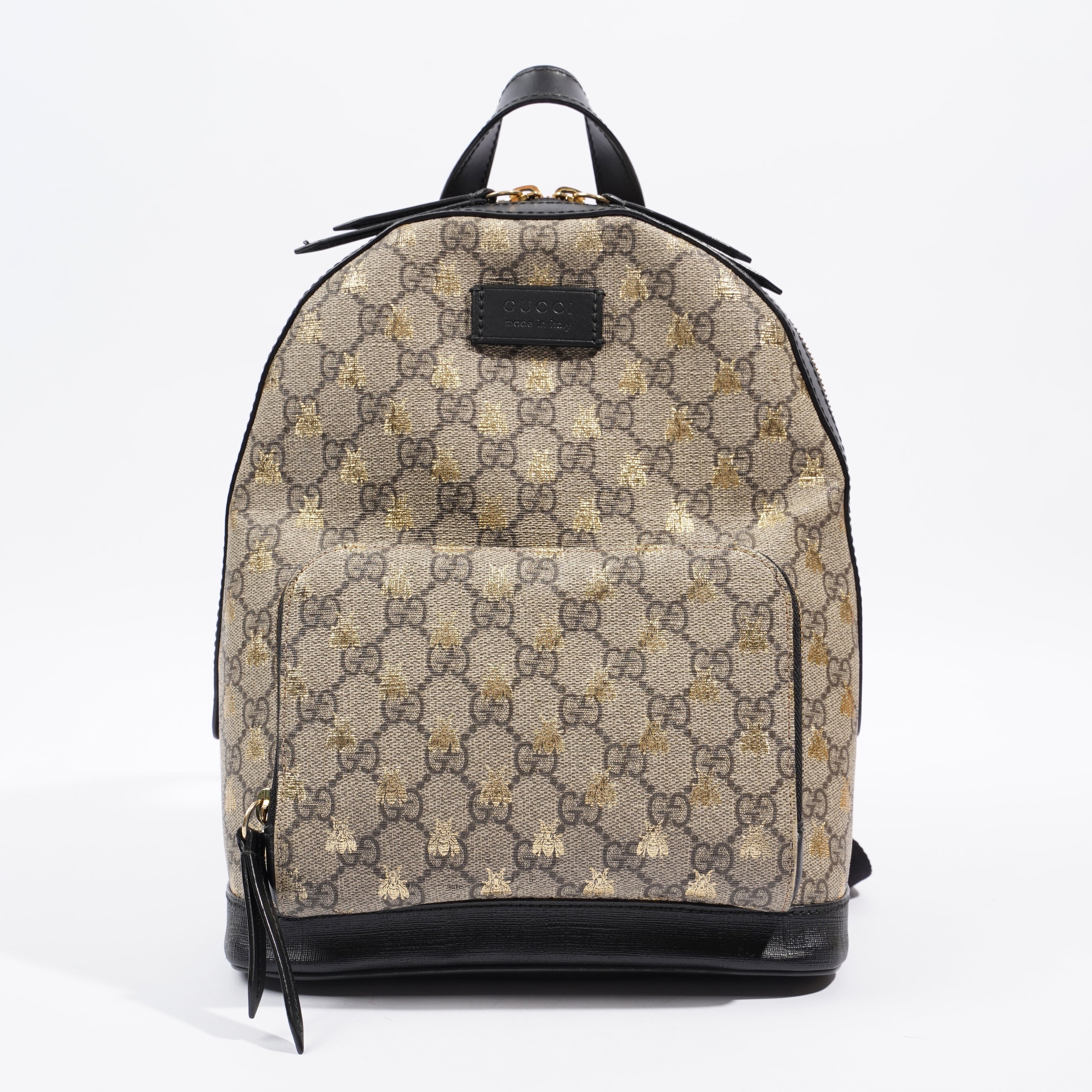 Gucci Bees Backpack Supreme Print / Gold / Black Canvas Small