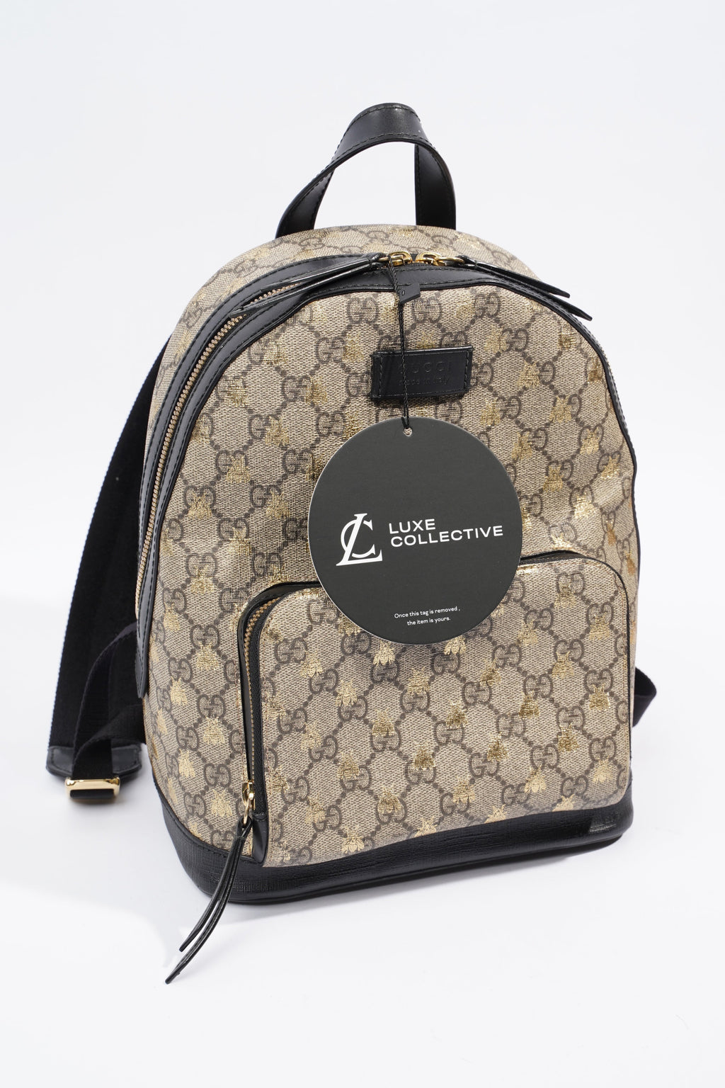 Gucci Bees Backpack Supreme Print / Gold / Black Canvas Small