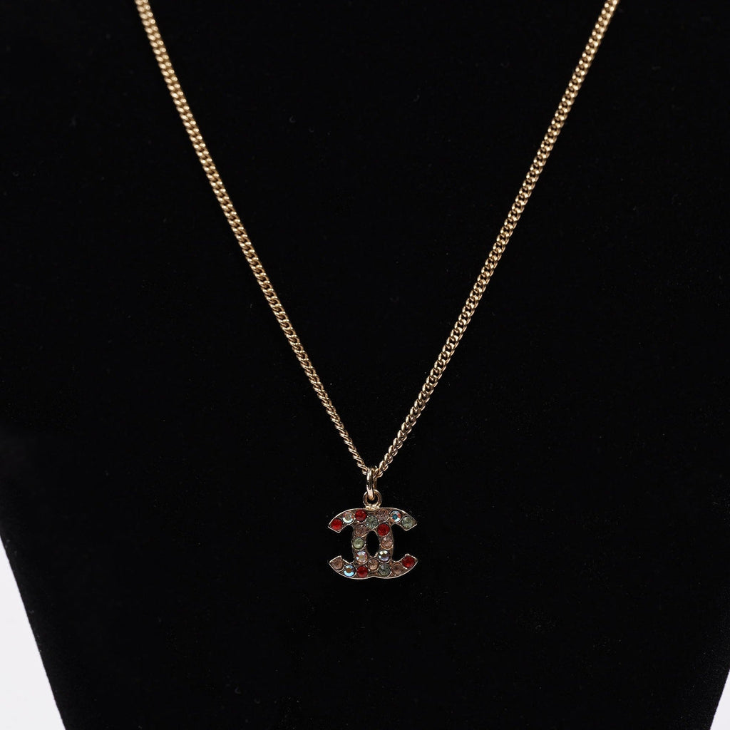 Chanel Logo Necklace Silver / Multicolour Diamantes Base Metal