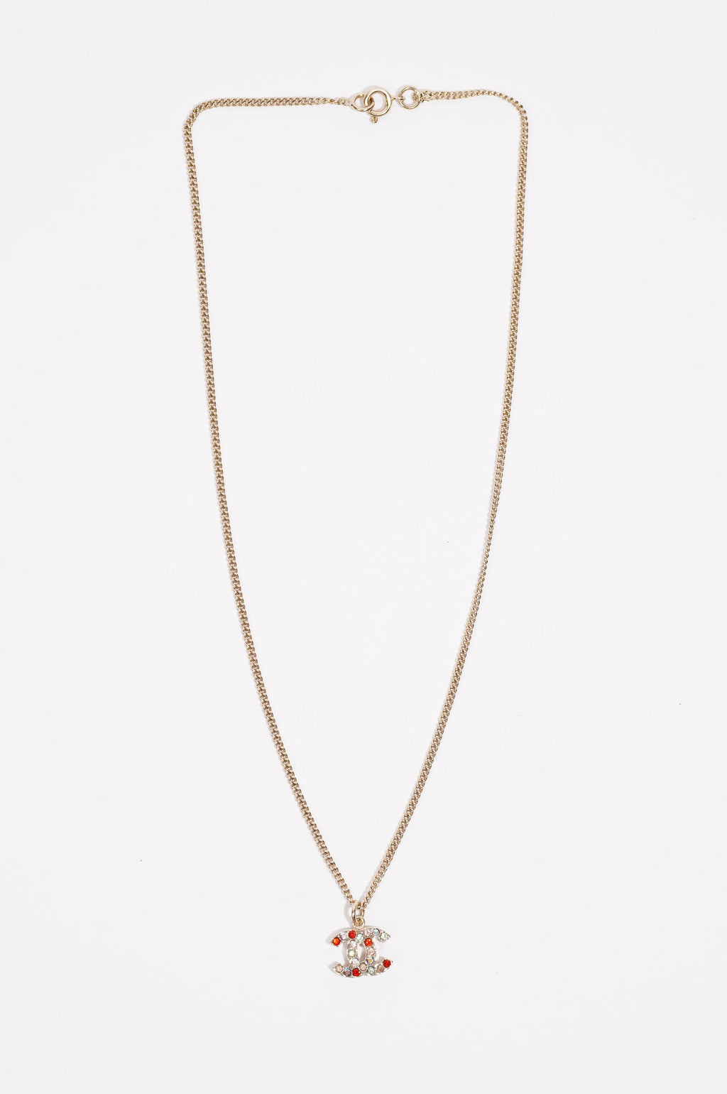 Chanel Logo Necklace Silver / Multicolour Diamantes Base Metal