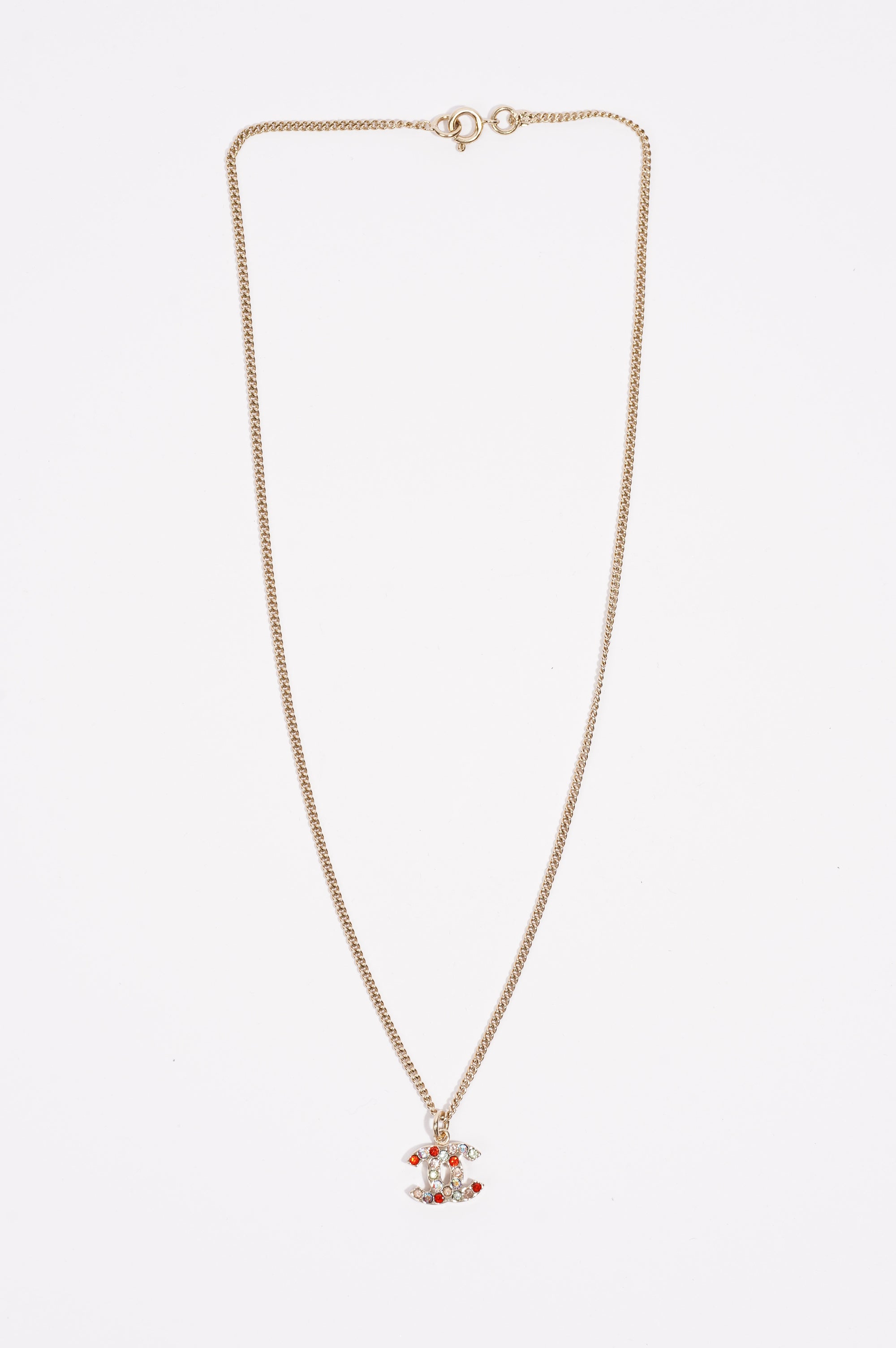Chanel Logo Necklace Silver / Multicolour Diamantes Base Metal