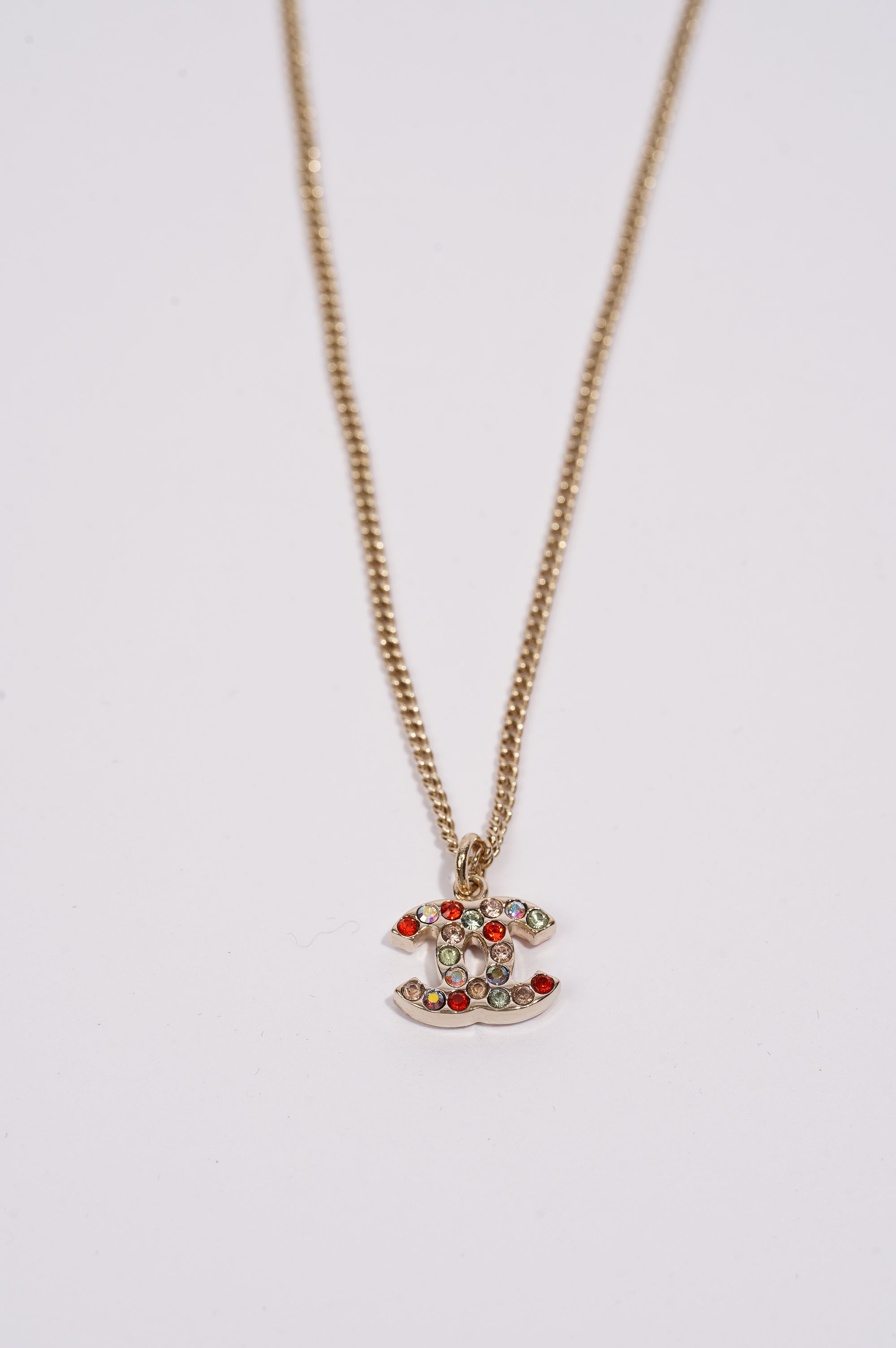 Chanel Logo Necklace Silver / Multicolour Diamantes Base Metal