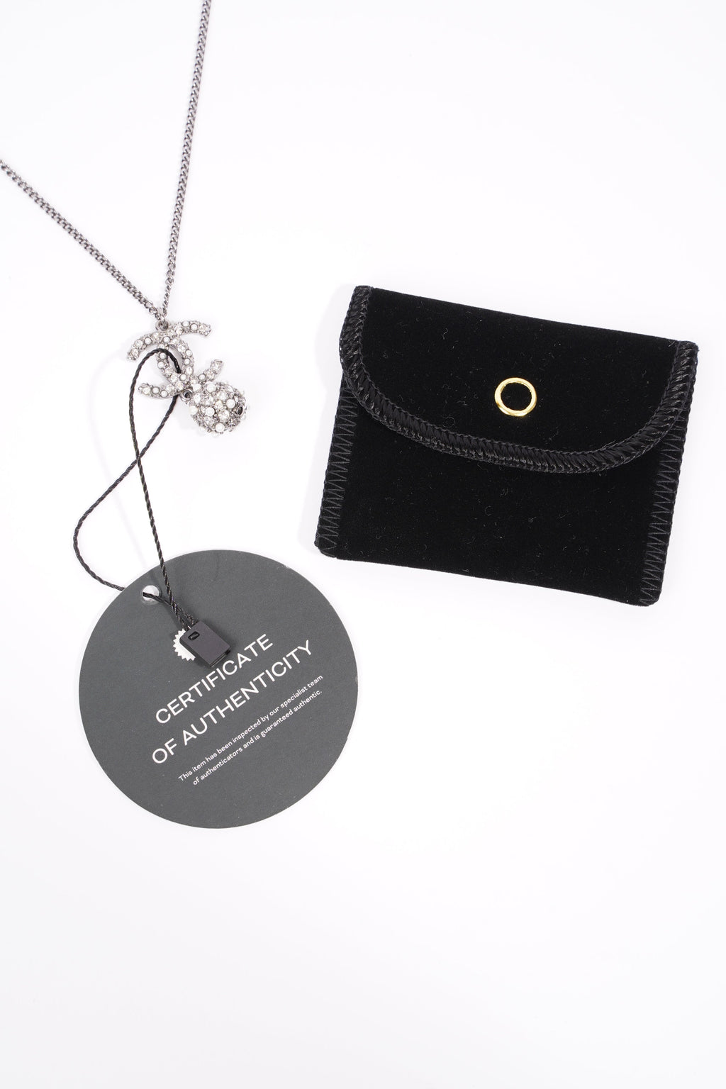 Chanel Logo Mirror Ball Necklace Silver / Pearl Base Metal