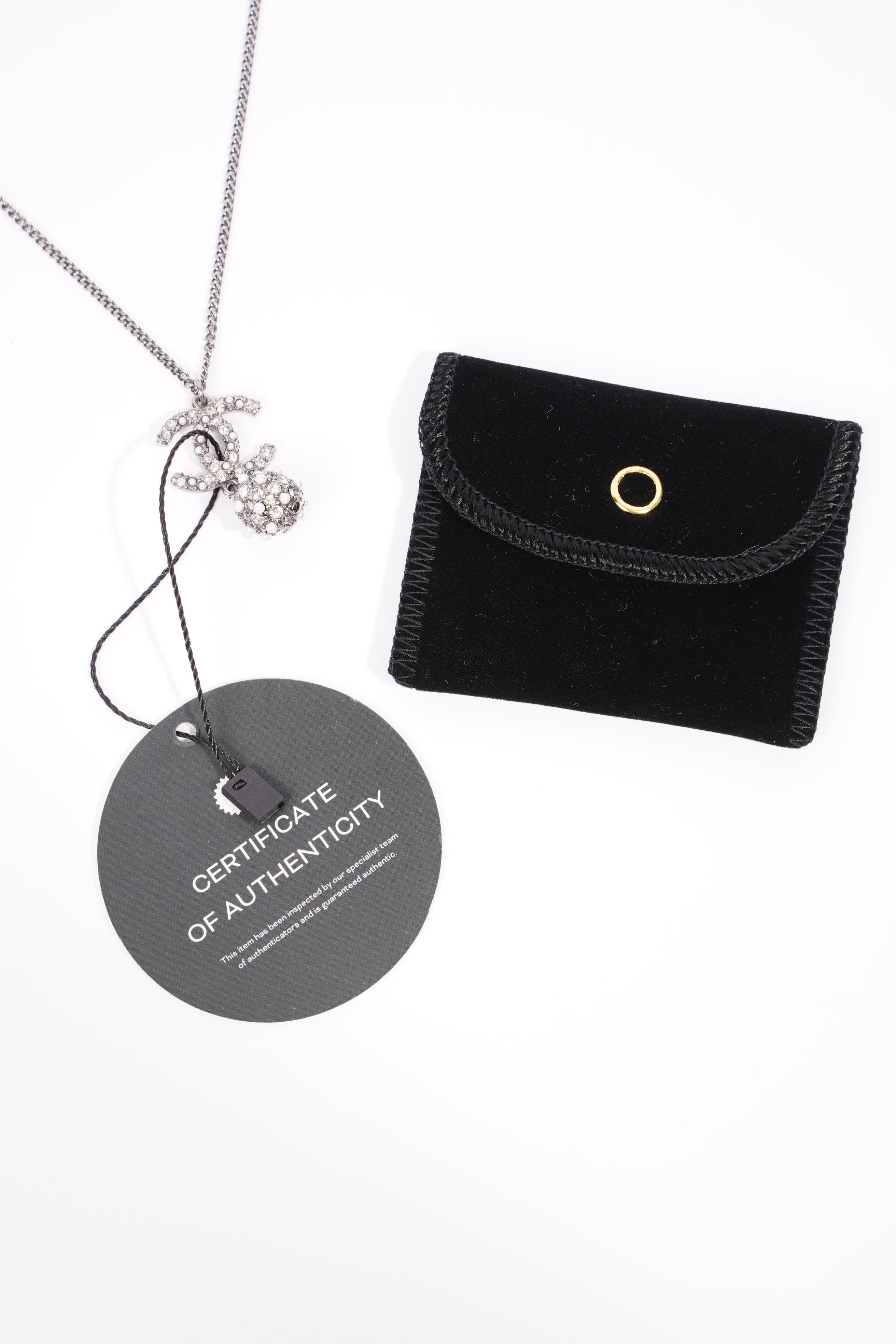 Chanel Logo Mirror Ball Necklace Silver / Pearl Base Metal