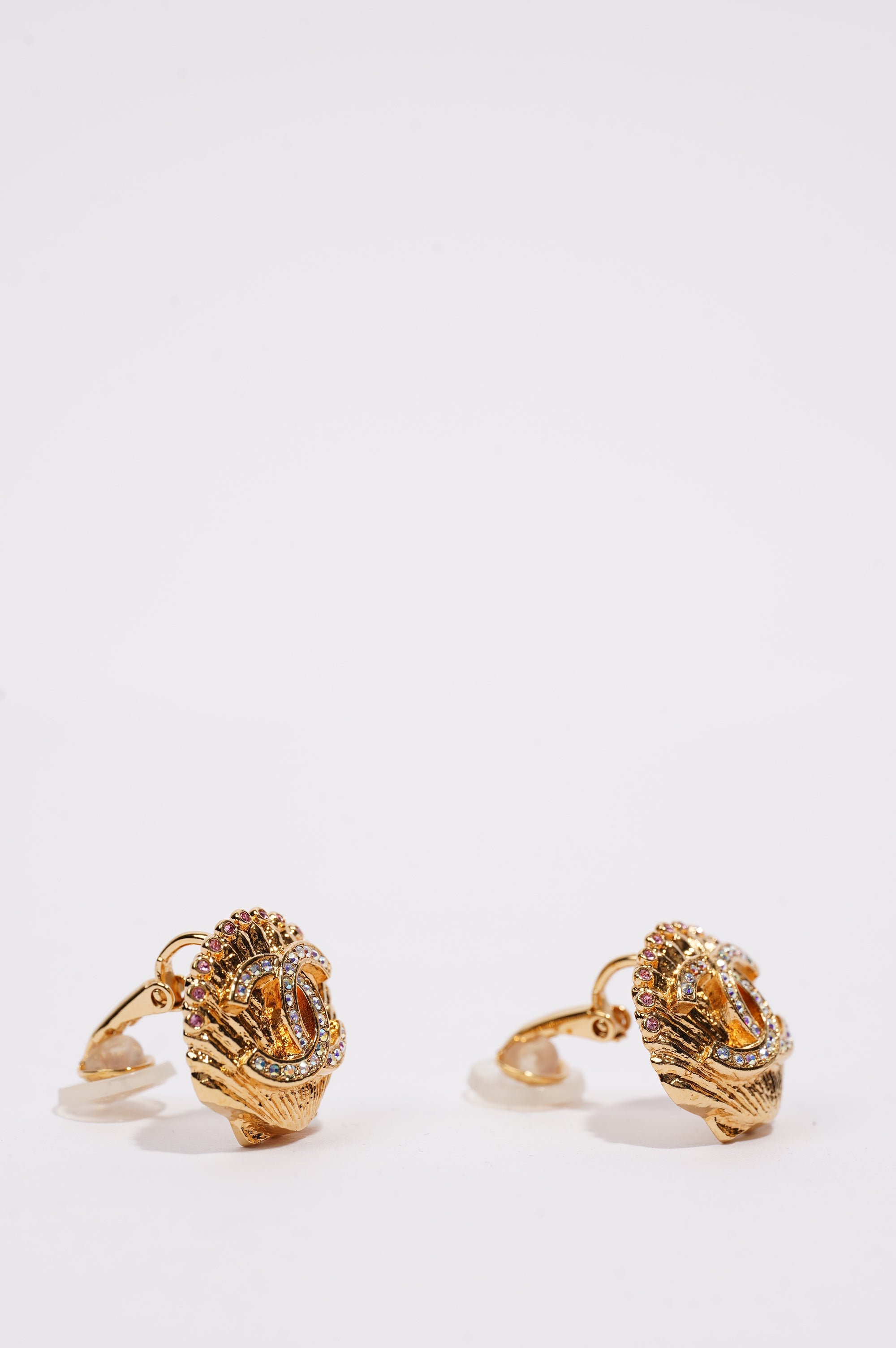 Chanel Shell Logo Earrings Gold / Multicolour Diamantes Base Metal