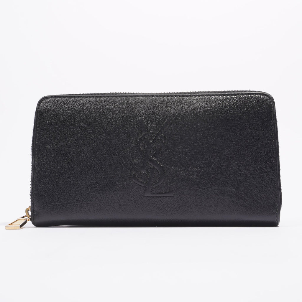 Saint Laurent Logo Zip Around Wallet Black Leather