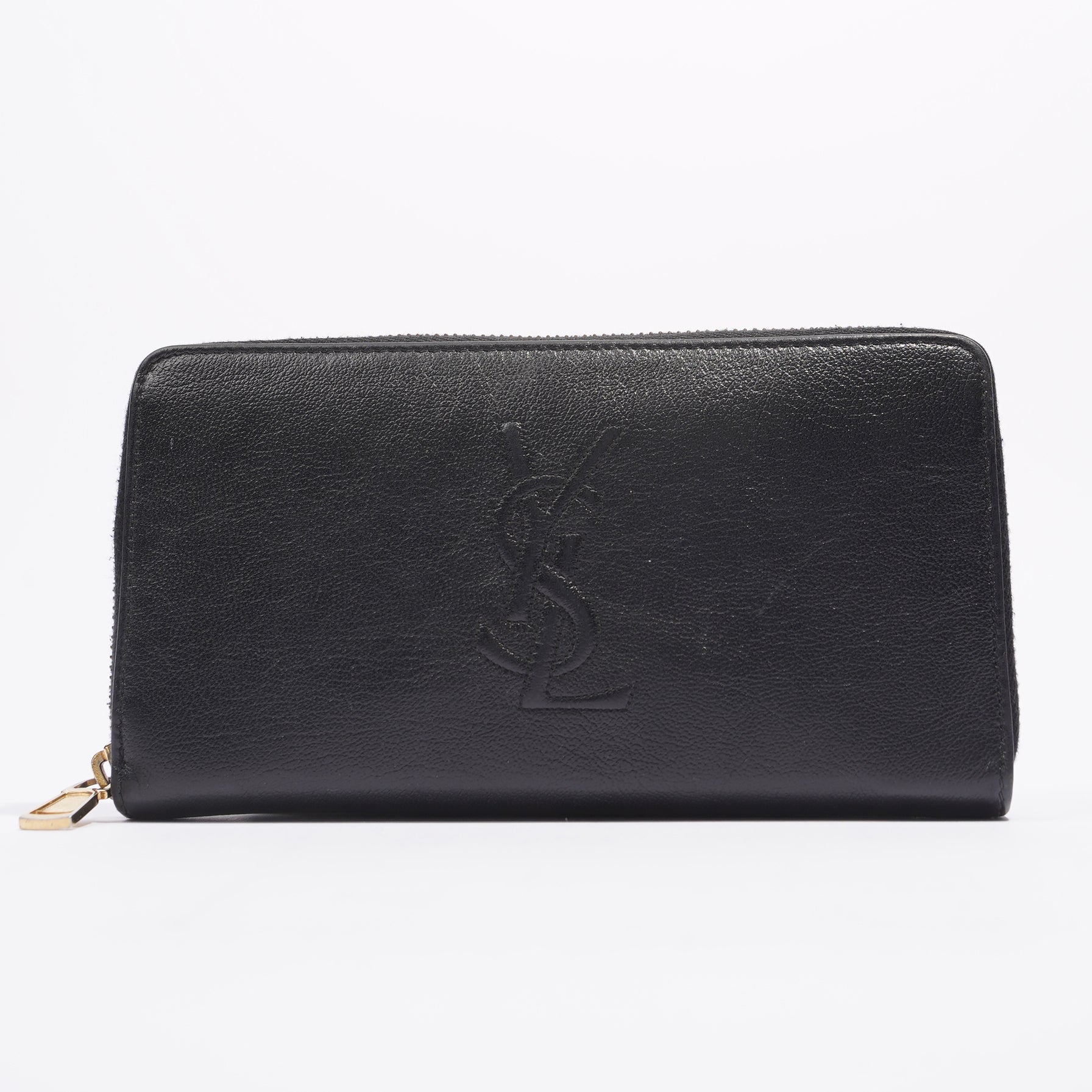 Saint Laurent Logo Zip Around Wallet Black Leather