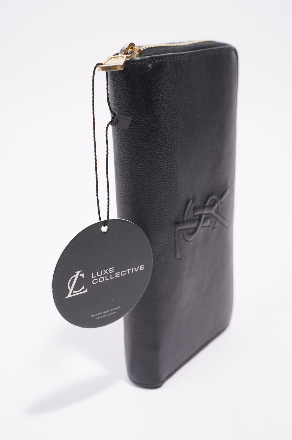 Saint Laurent Logo Zip Around Wallet Black Leather